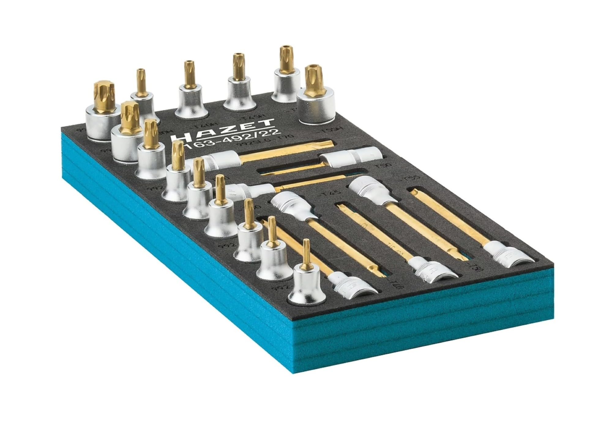 Hazet Torx destornillador de llave de vaso de Juego, Interior de cuadrado (Robertson) 12,5 = 1 ⁄ 2 pulgadas, número de herramientas: 22, 1 pieza, recubrimiento TIN, 163 – 492/22