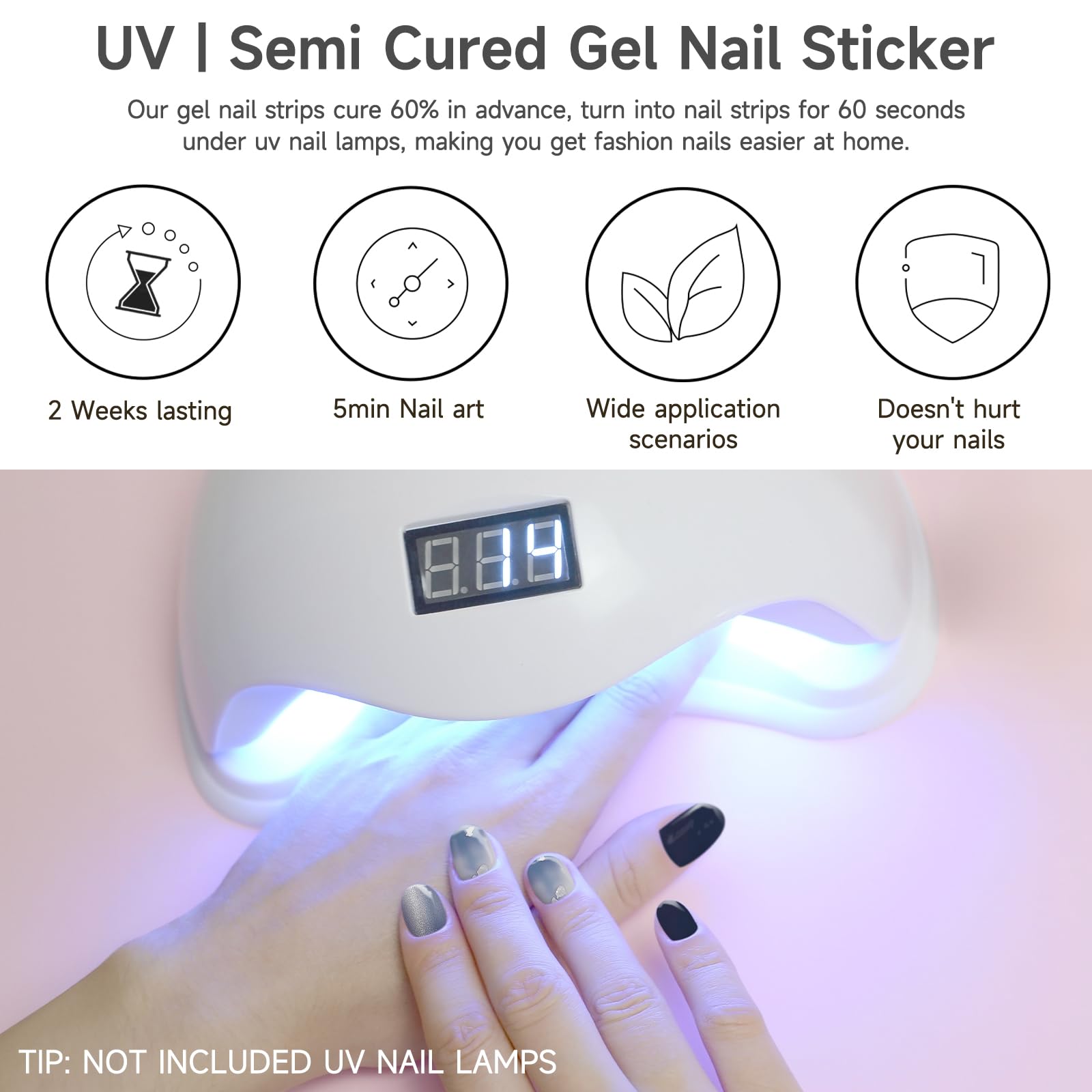 Gel Nail Strips 28 Pieces Semi-Cured UV Cured Nail Art Salon