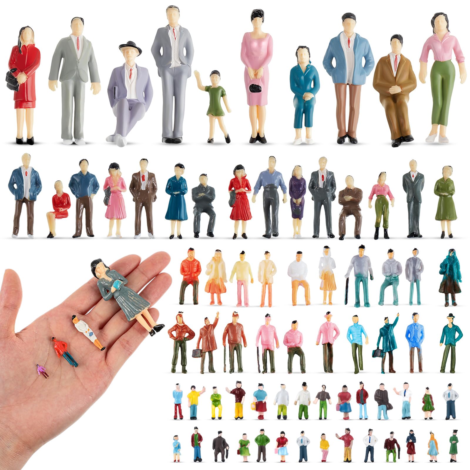 Namalu 70 Pcs Mini People Figurines 1: 25 1: 50 1: 75 1: 150 Scale Tiny People Model Architectural Plastic Figurines Sitting and Standing Assorted for Miniature Scenes