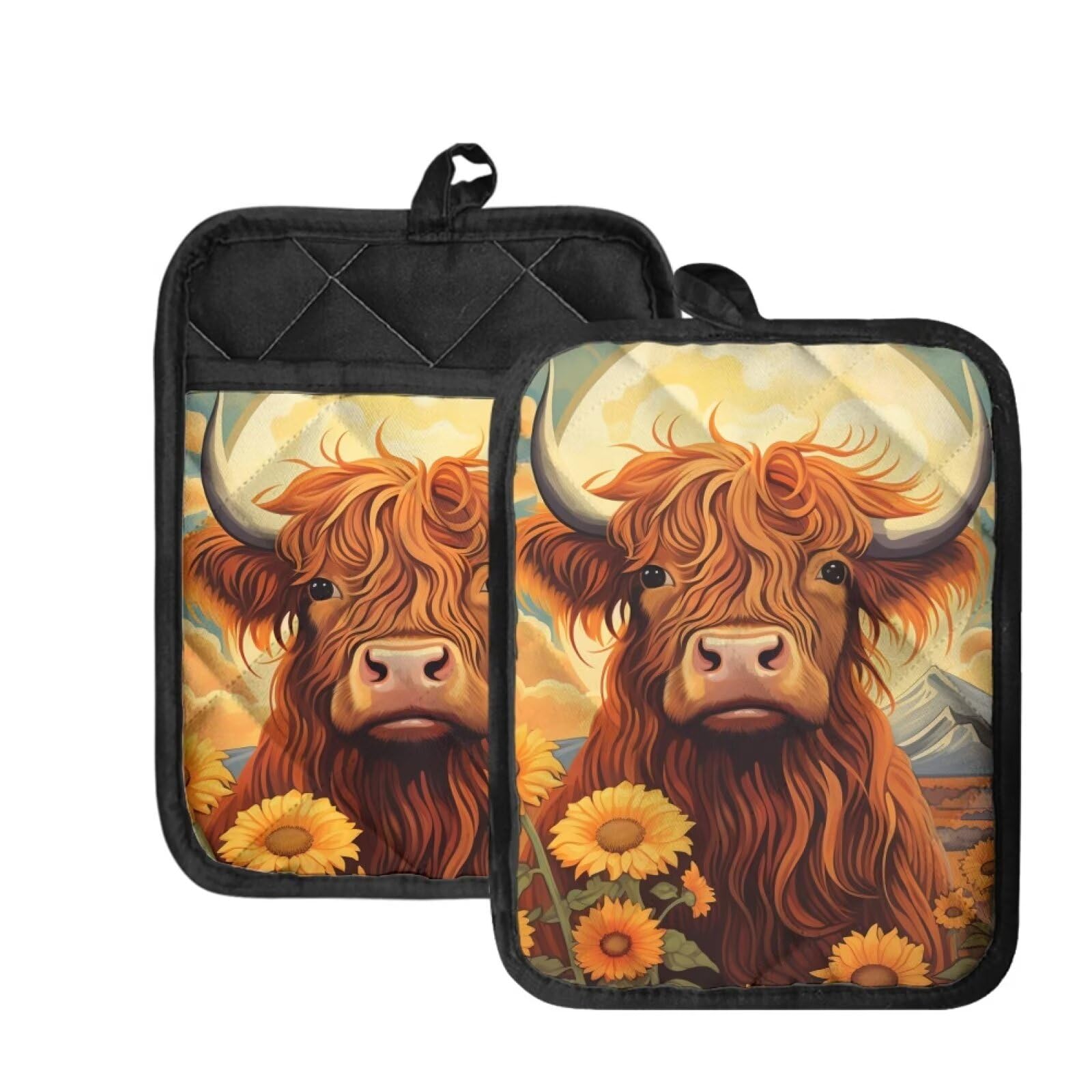 Manique en coton Highland vache WELLFLYHOM lot de 2 gants de cuisine antidérapants