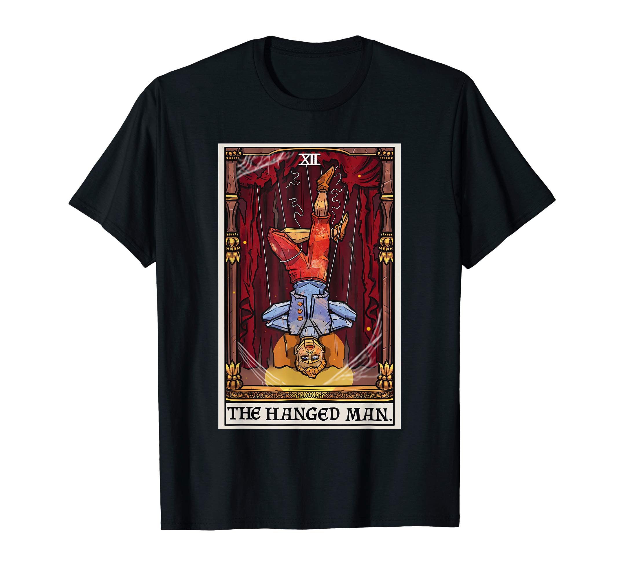 The Ghoulish GarbThe Hanged Man Tarot Card Halloween Vintage Marionette Goth T-ShirtOEKO-TEX STANDARD 100