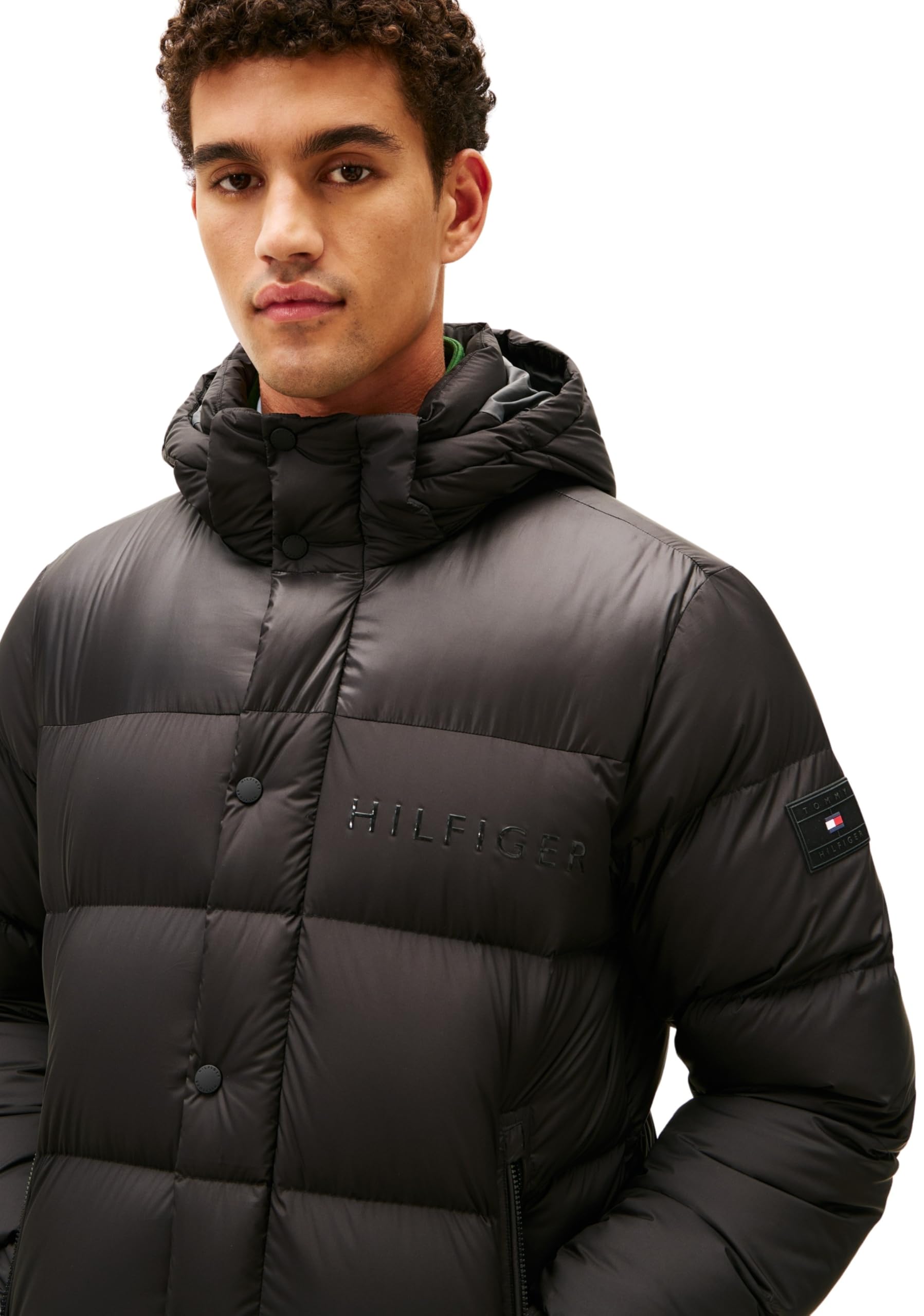 Tommy Hilfiger Herren Pufferjacke Mix Down mit Kapuze, Schwarz (Black), S – Ansicht 3