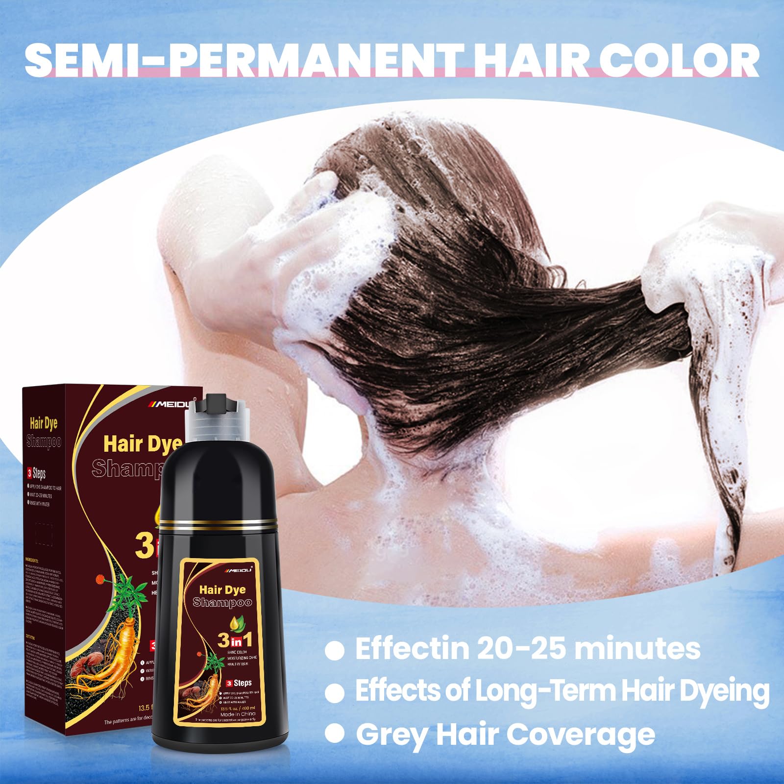 Amazon.com : IIIMEIDU Dark Brown Hair Dye Shampoo 3 in 1 for Gray
