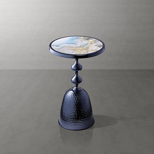 Miniatura 9 de Homes Inside + Out Halric - Mesa auxiliar redonda moderna de 24 pulgadas de alto con mesa decorada y base de metal de hierro, muebles decorativos,