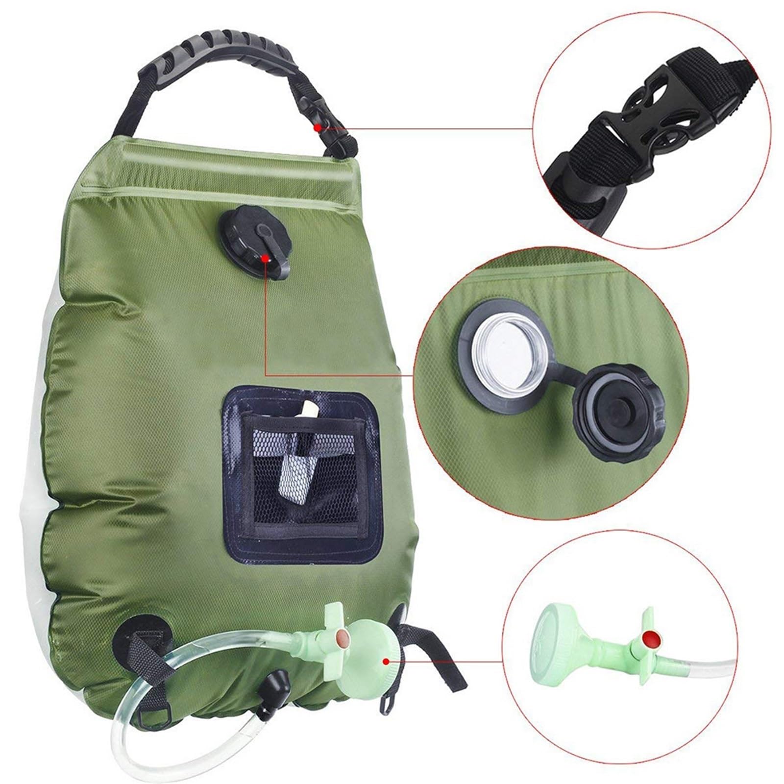 Ducha de Camping, Bolsa de Ducha Solar Plegable for Camping, 20 l, for Exteriores, con calefacción y Agua Caliente,para Senderismo,Viajes,Coche