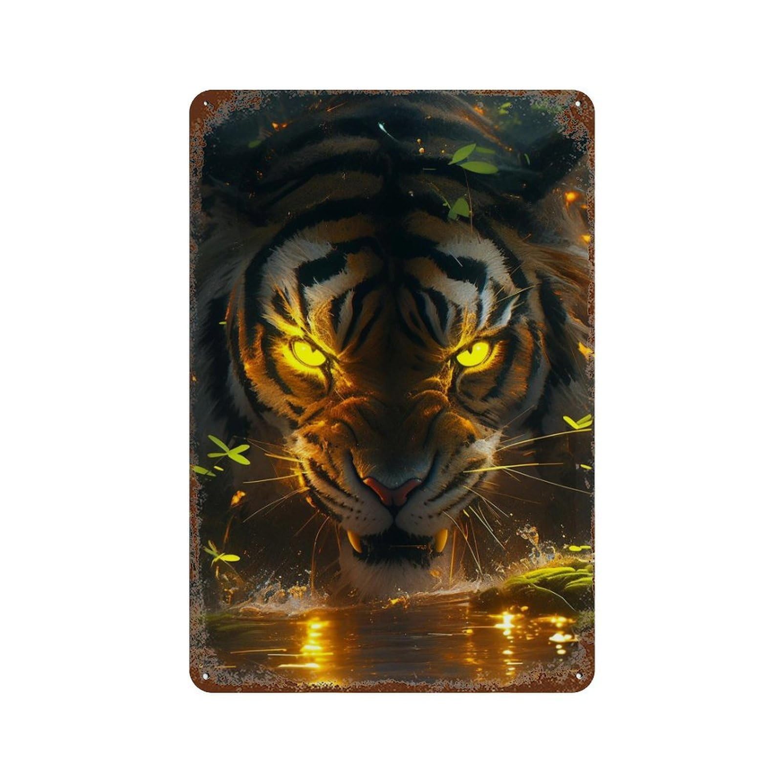 Tiger Waterfall Adventure Rusty Metal Tin Sign 11.8"x7.9", for Pub, Kitchen And Man Cave Decor, Novelty Wall Decor