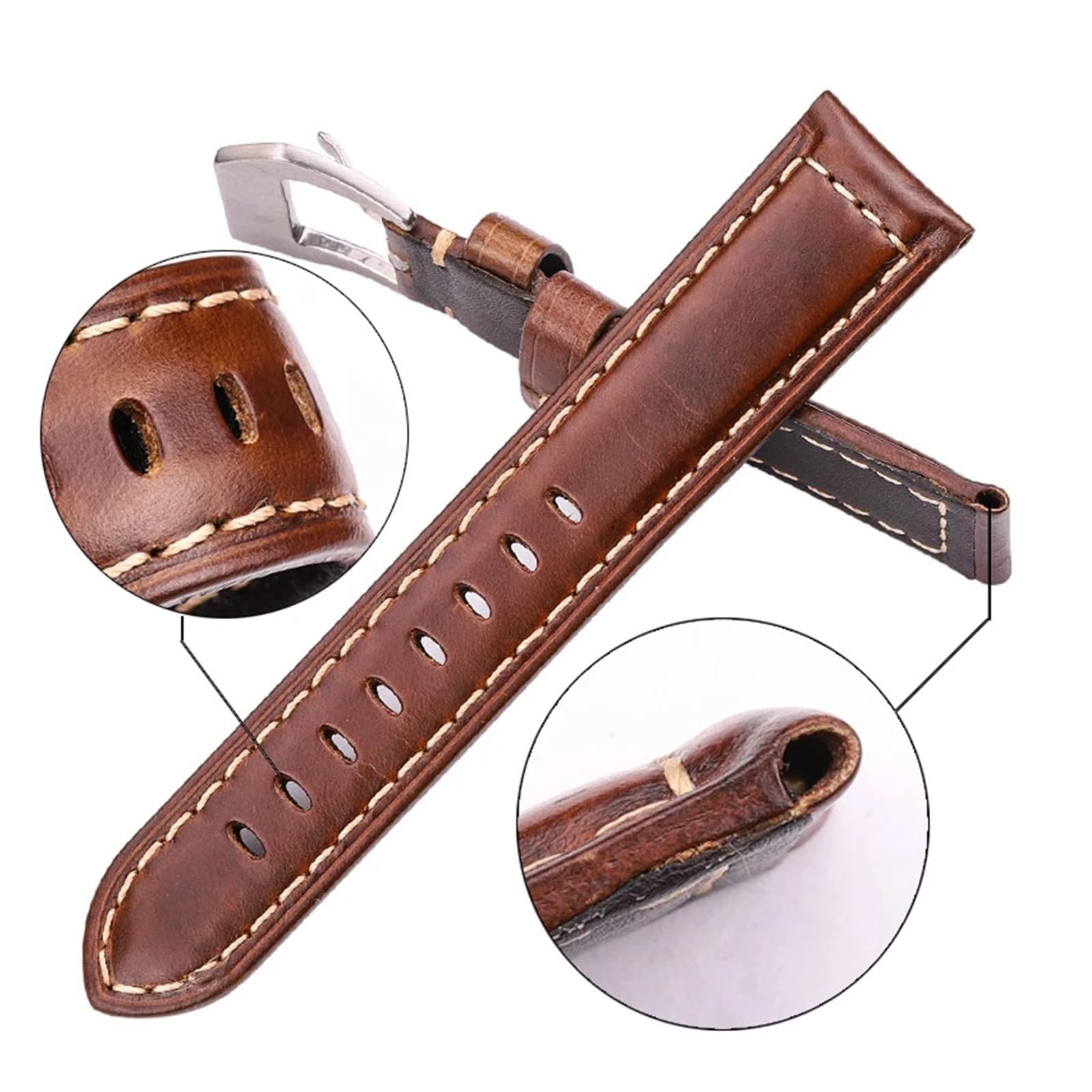 Genérico NASUNJIA Correas De Reloj Retro De Cuero Genuino Marrón For Hombre, 20 Mm, 22 Mm Y 24 Mm, Correa De Reloj Suave Con Hebilla De Metal.