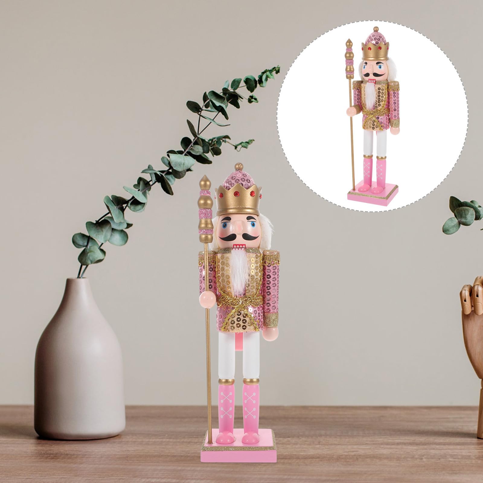 HOMSFOU 2 Pezzi Legno Ornamento Schiaccianoci Rosa Corona per Natale