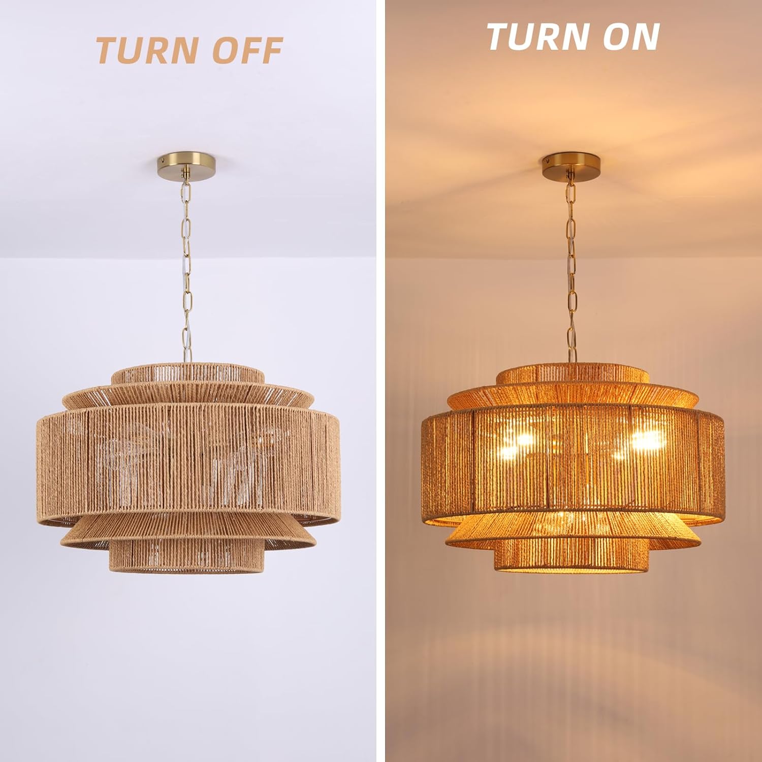 24 Inches Large Farmhouse Rattan Chandeliers for Dining Room Adjustable Height, 6 Lights Coastal Chandelier with Wicker Lampshade, Boho Woven Chandelier for Island Kitchen Bedroom Living Room