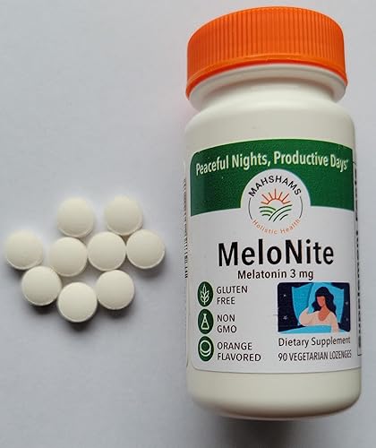 Miniatura 3 de MAHSHAMS MeloNite Pastillas de melatonina de 3 mg, 90 unidades, sabor naranja, sin gluten, sin OMG, vegetariano (1)
