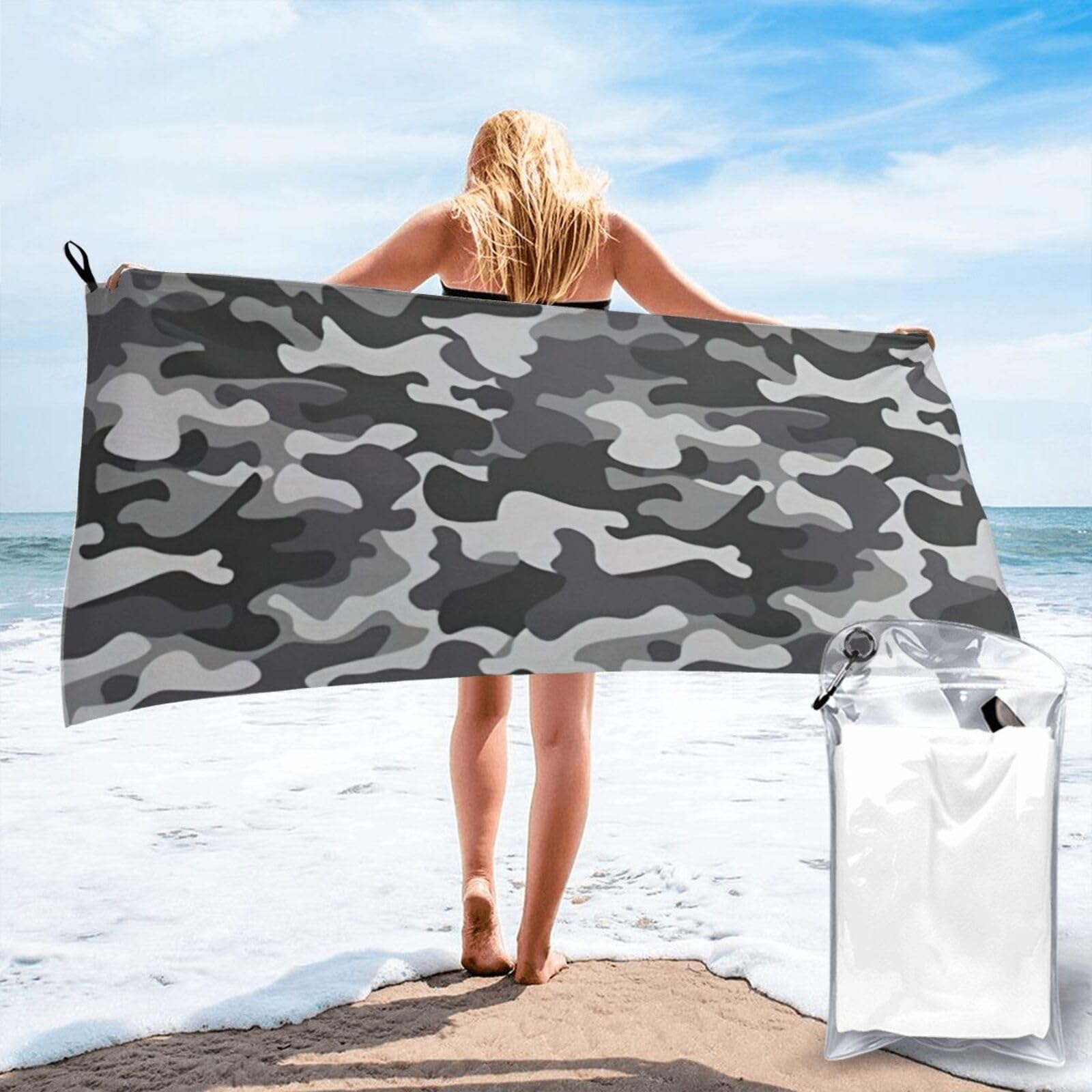 AYYQWE Abstract Camouflage Print Lightweight Towel For Men Women Travel Beach Camping Hiking Yoga Swimming Sports