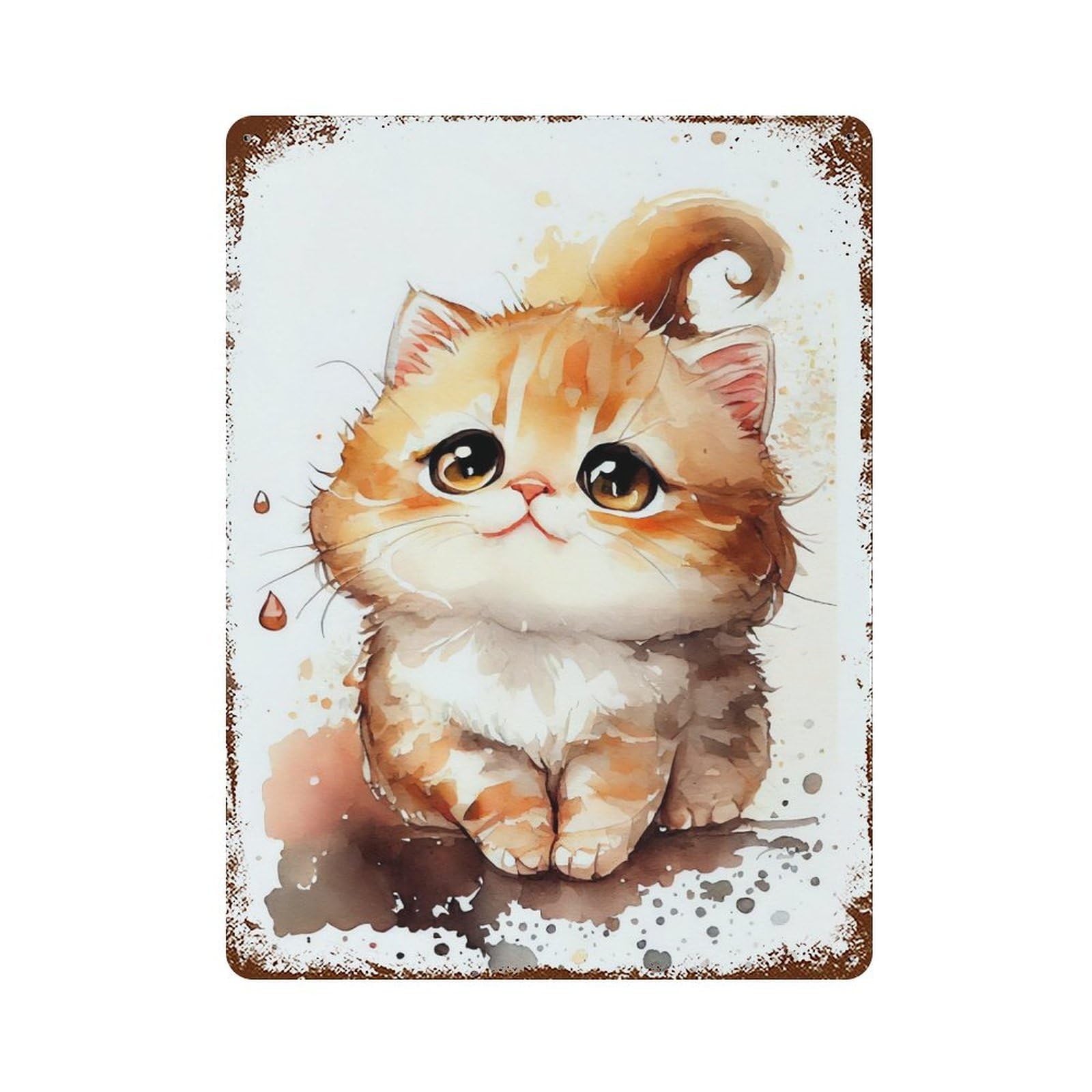 Garage Style Cat Cute Watercolor Rustic Tin Plaque 15.7"x11.8", Classic Wall Plaque for Bar And Workshop