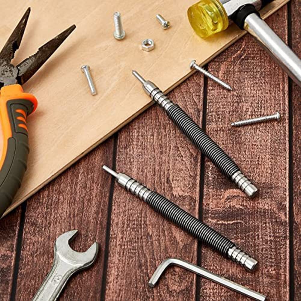 Plumflex 2Pcs Hinge Pin Punch Hammerless Single Ended High Speed Steel Center Punch Spring Loaded Center Punch Metal Center Punch, Silver