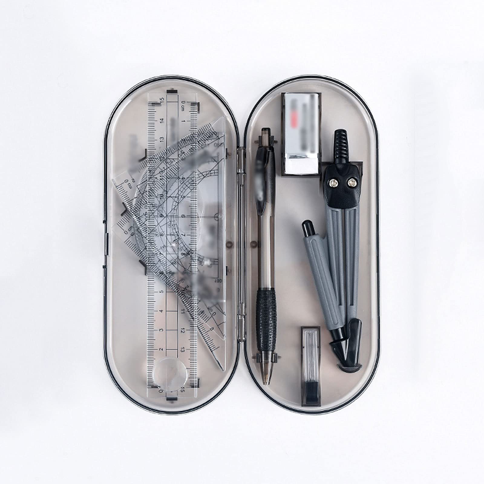 Mathe-Geometrie-Set, 8-teiliges Zirkel-Set, Kompass, Winkelmesser-Set, Mathe-Kompass mit Winkelmesser, Lineal, Stift für mathematische Geometrie, schwarzes Geometrie-Set