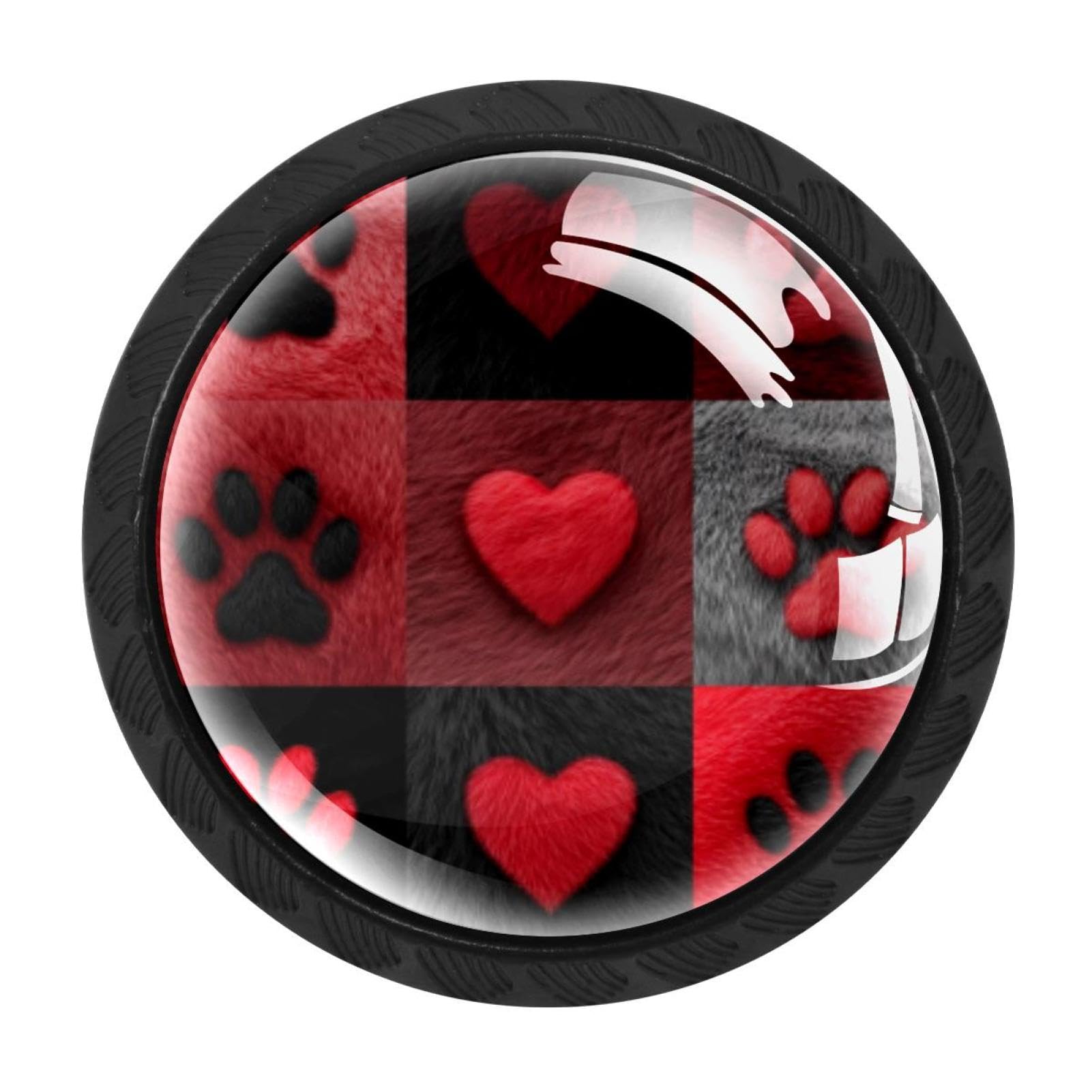 CHENZZZZ 4 Pack Black Paws Red Hearts (3) Cabinet Pulls Kitchen Cabinet Handles Ideal for Cabinet,Drawer,Cupboard and Wardrobe