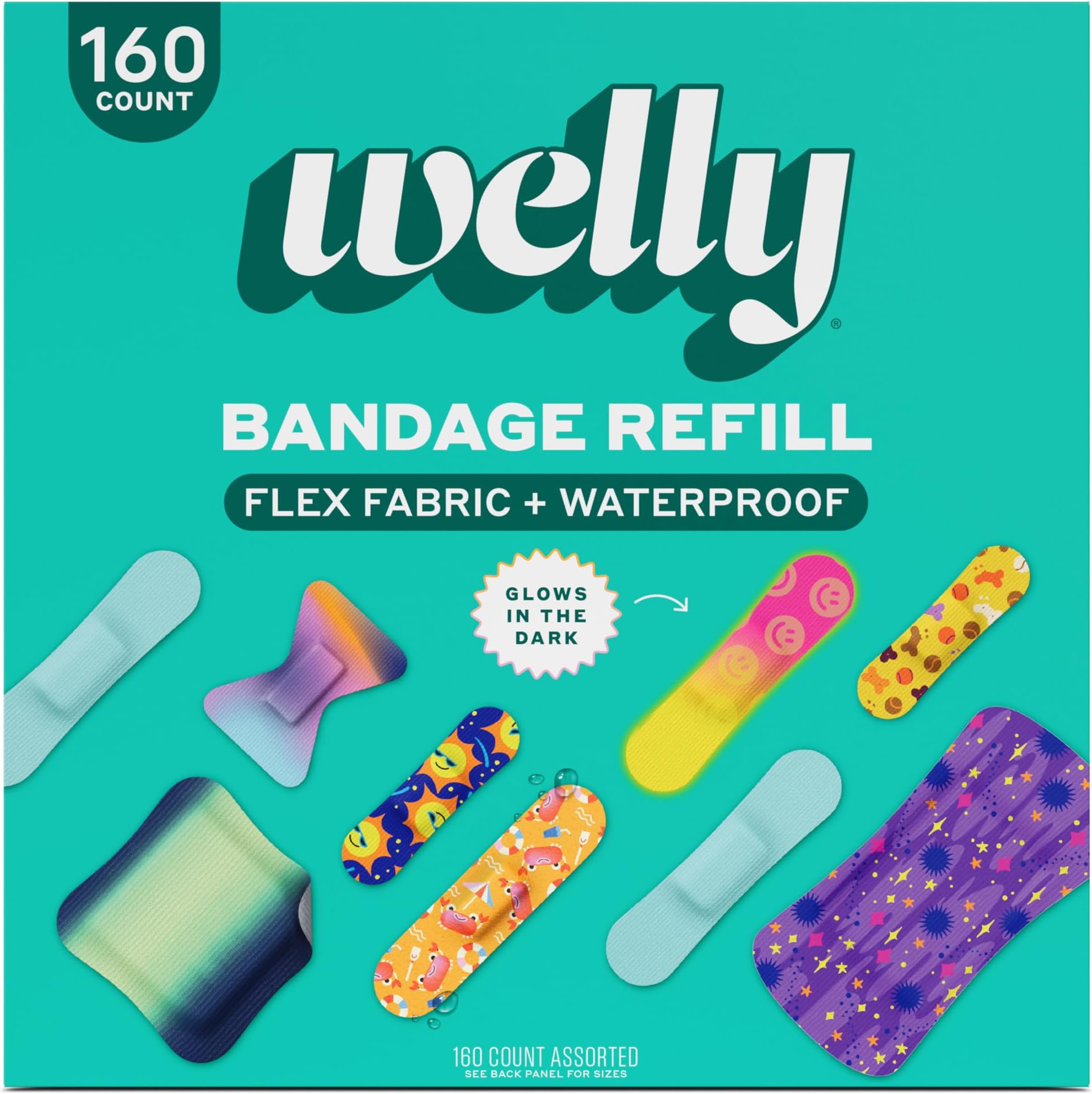 Welly Bandage Large Refill Pack | Adhesive Flexible Fabric, Glow-in-the-Dark ...