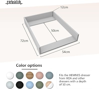 Changing Top for IKEA Hemnes, for 50 cm Dressers, White | Removable changing top, rounded front panels, easy assembly, easy to clean