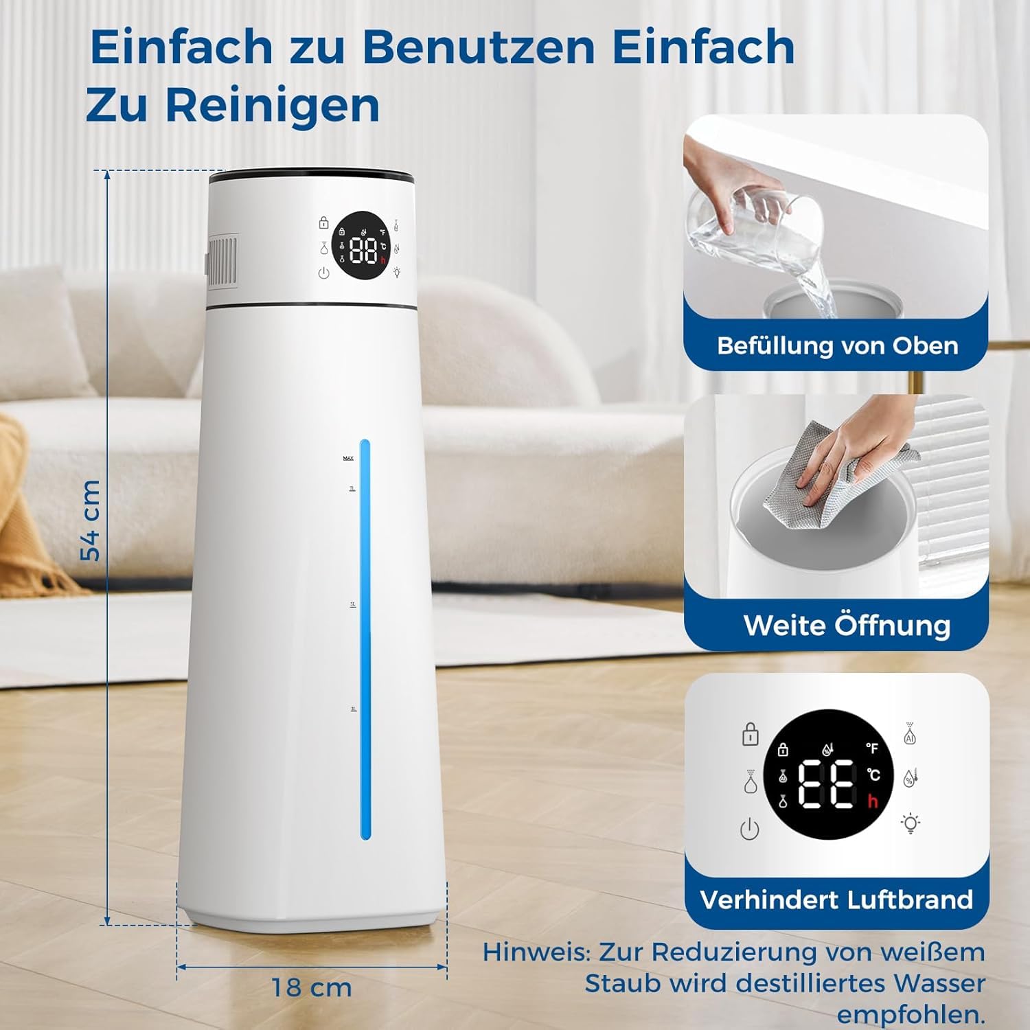 Humidificador de Aire 8L, Grande Humidificador Ultrasónico Top-Fill, 80H Duración, 24H Temporizador, Luz Nocturna, 25dB Silencioso para Bebés, Oficina, Plantas, Boquilla de Vapor Giratoria de 360°(B)