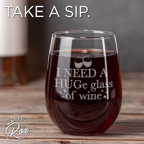 Miniatura 5 de On The Rox Drinks Regalos de vino para mamá  17 onzas I Need A Huge Wine Glass of Wine grabado sin tallo  Lindo y divertido día de la madre, regalos