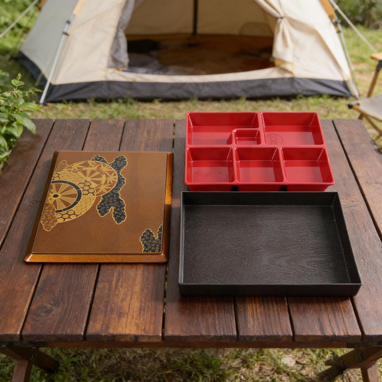 Boîte Bento Japonaise Plateau Déjeuner Multi Compartiments Couvercle Plateau Rangement Alimentaire Adapté à Travail Pique-nique, 6 Grille