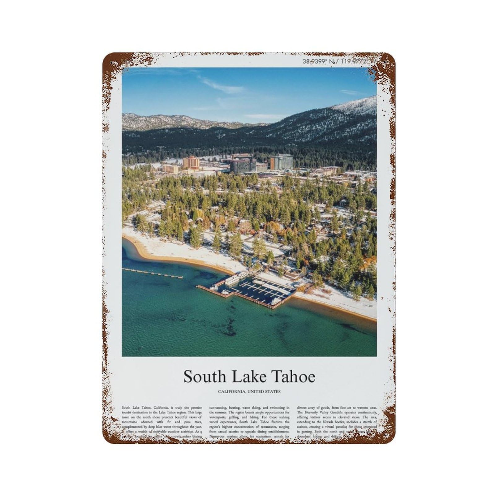 xiaoxiaoshen South Lake Tahoe California, United States, USA City Scenery Wall Decor Art Metal Tin Poster Modern Home Decor Art Home Bar Shop Decorations Vintage Sign 40x30cm