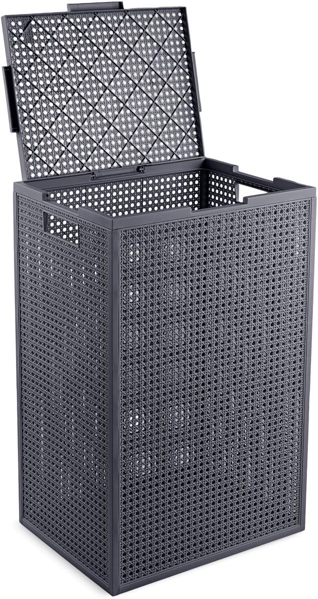 Curver Kaya Wäschekorb mit Deckel – 2er-Set – je 60 Liter – 38×29×58,5 cm – Anthrazit – Kunststoff – mit Belüftung