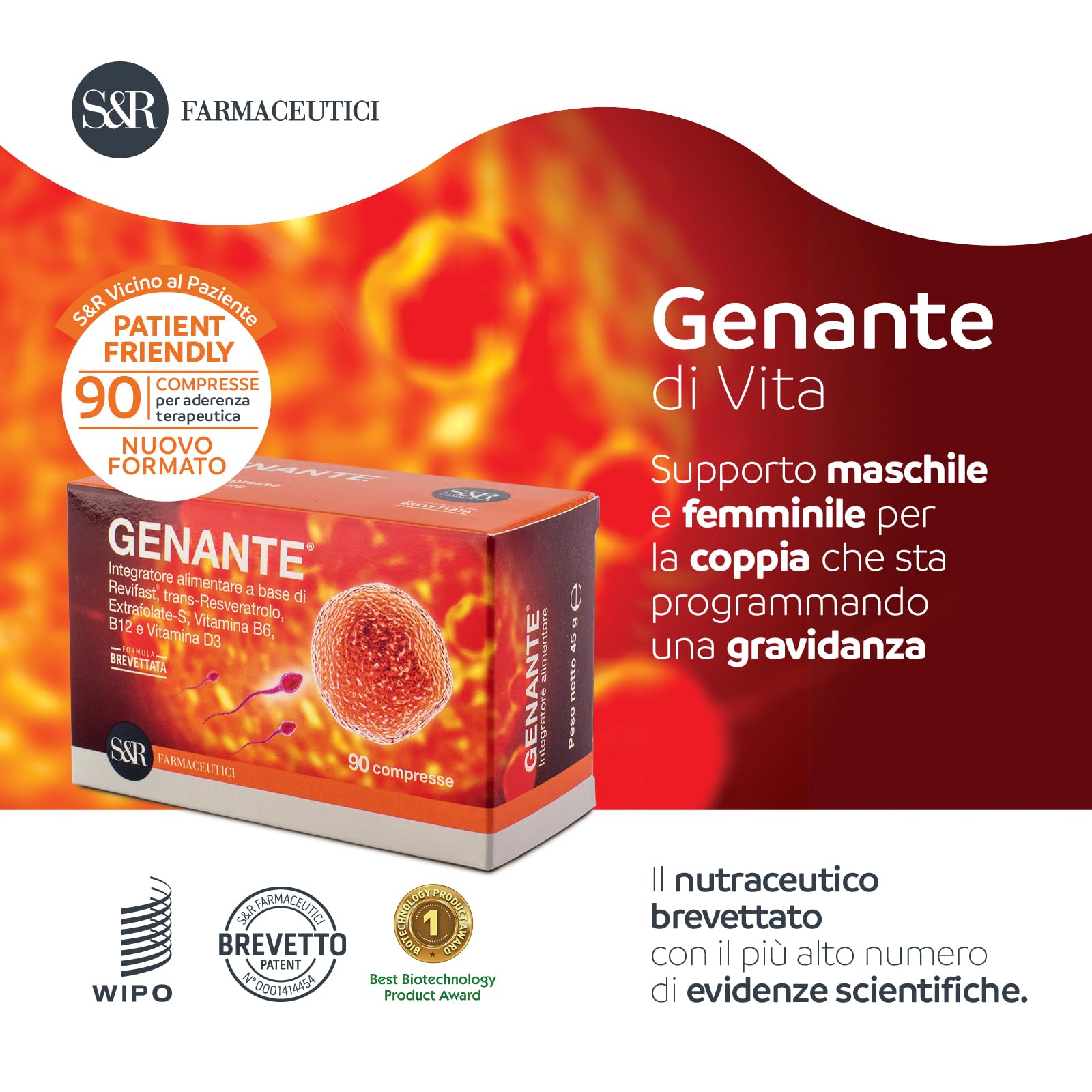 S&R Farmaceutici | Genante 90 - Integratore alimentare specifico per la Fertilità, per la Donna e l'Uomo. Formula Brevettata con Revifast - 90 compresse da 500 mg