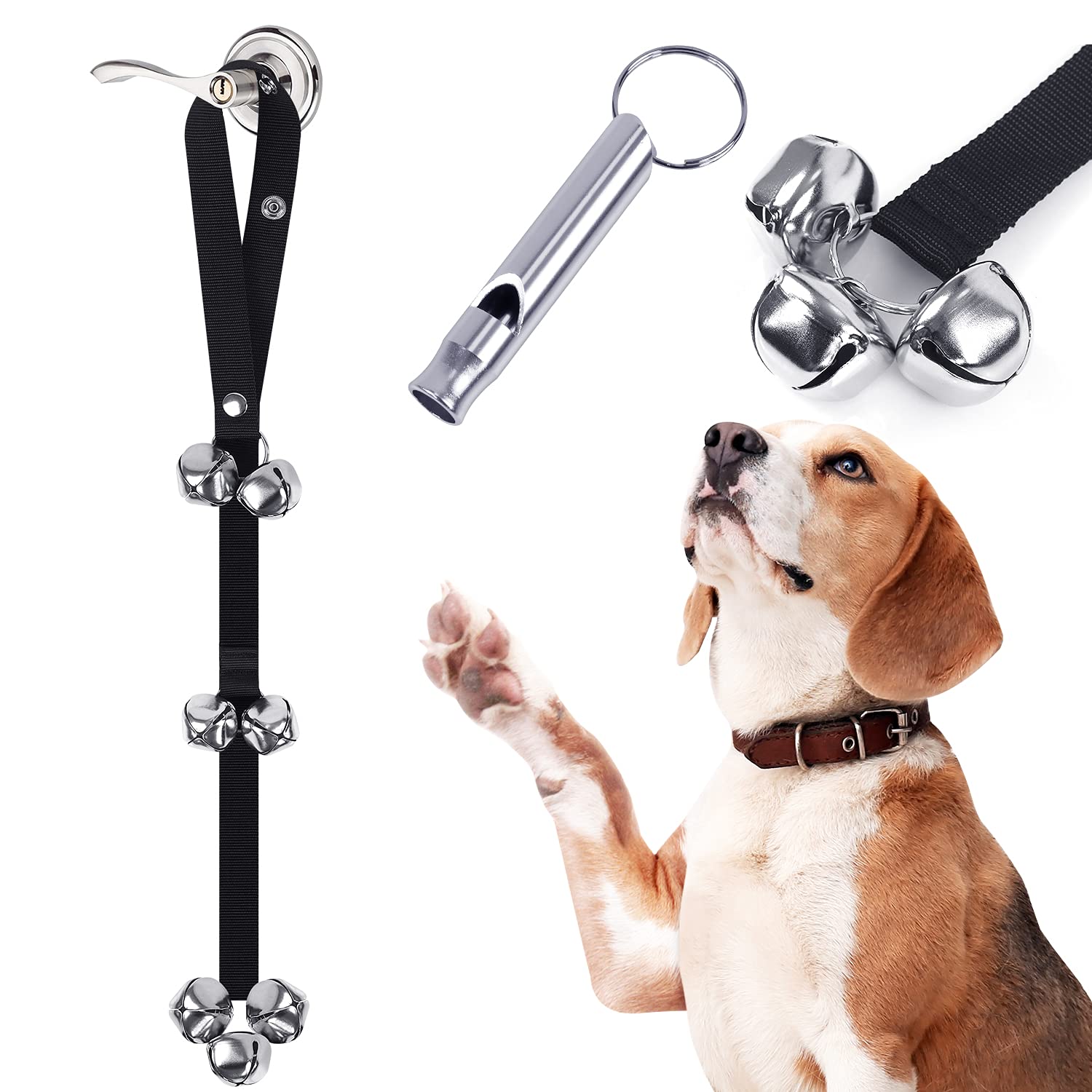 Dog Doorbells Pet Bell for Door Potty Training, Adjustable Door Bells for Dogs Puppies Poochie Doggie to Ring to Go Outside, Hanging Bells for Doorknob/Handle (1-Pack)