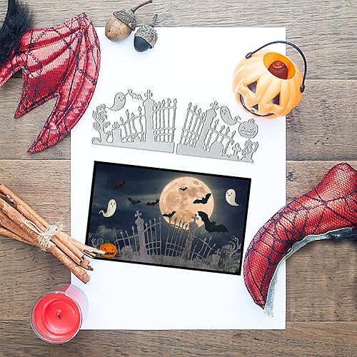Miniatura 3 de ALIBBON Troqueles de Halloween para hacer tarjetas y álbumes de recortes, troqueles de corte de valla fantasma de calabaza, moldes de plantilla de