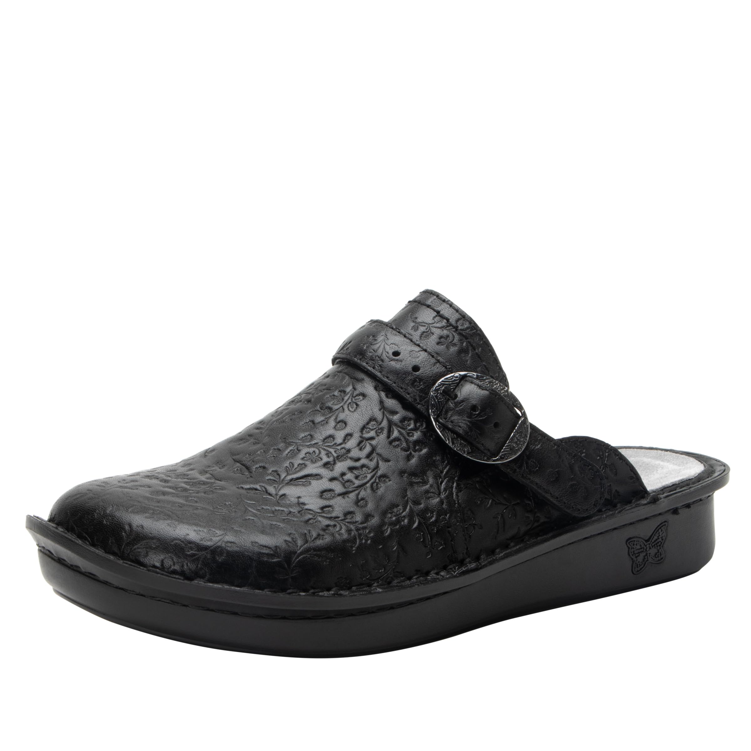 Alegria Women's Bryn Open Back Leather Slide with Ankle Strap