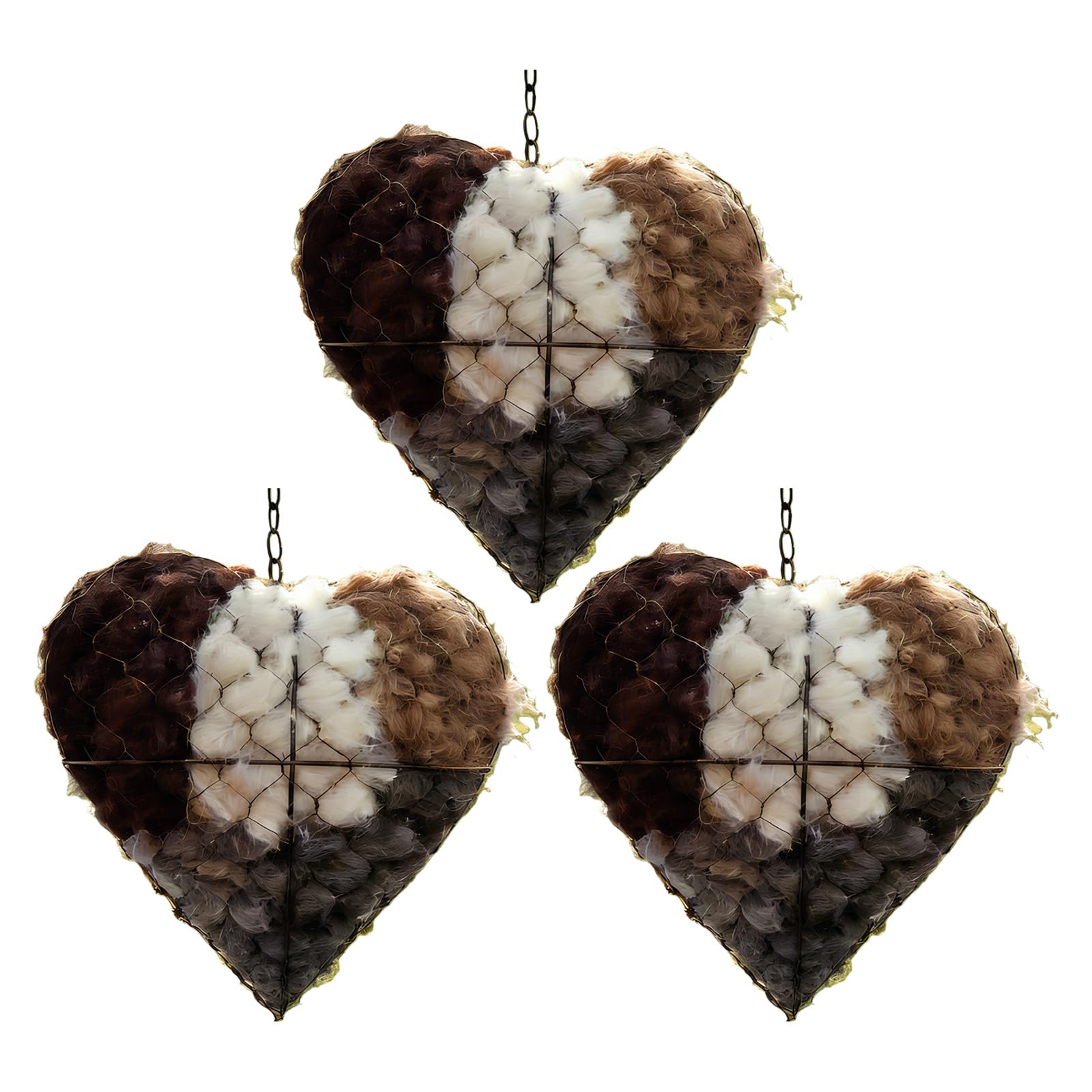 Fácil de colgar en forma de corazón, protección para pájaros, jardín, decoración de patio, hierro nido de pájaro, corazón, diseño recargable con fibras de algodón, nido salvaje de temporada, nido de