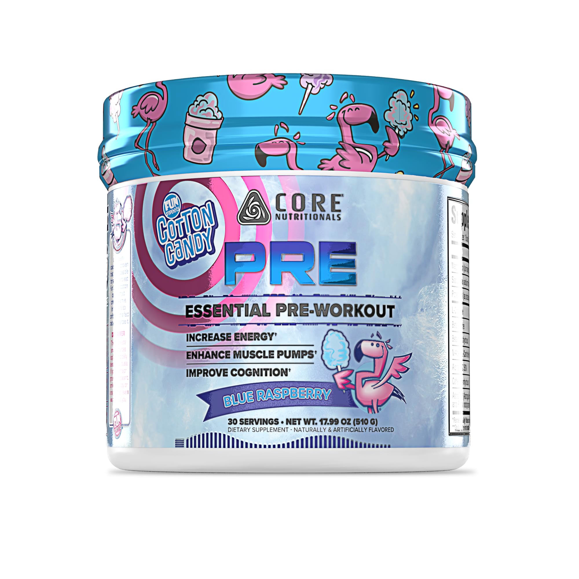 Core Nutritionals Essential Pre Workout, Fun Sweets Blue Raspberry, 30 Serv Fun Sweets Blue Raspberry 30 Servings (Pack of 1)