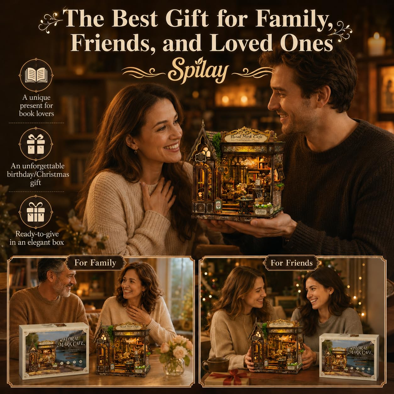 Spilay Miniatur Haus, Vintage Blumencafé Puppenhaus Holz | DIY Miniature House mit LED-Licht, 3D Puzzle für Erwachsene, Miniatur Bausatz, Regal Deko Geschenk