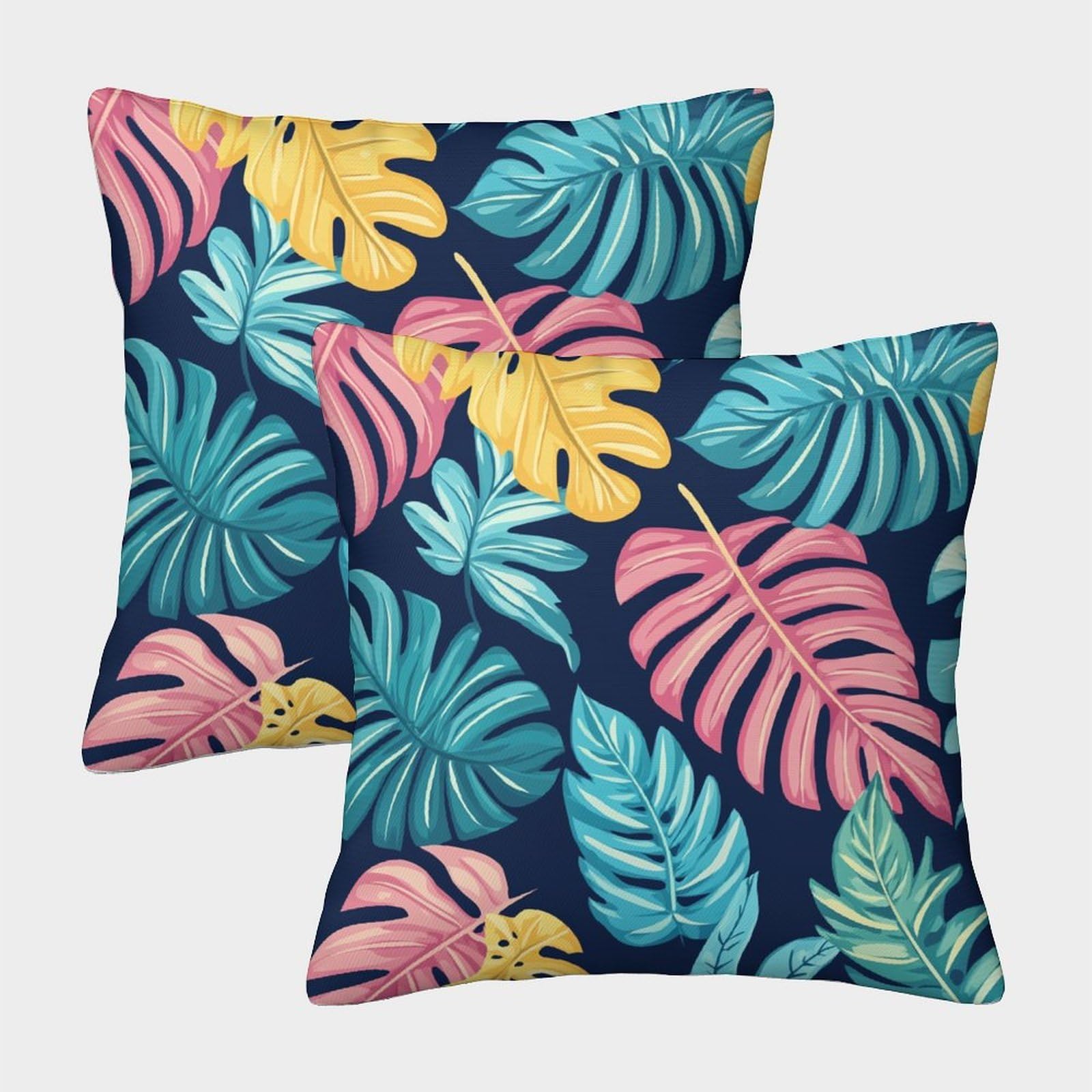 kaiyun 2 Pack Tropical Leaves,Colorful Cartoon Pillow Case 50x50cm 3D Printing Cushion Cover,home Decoration Sofa Cushion