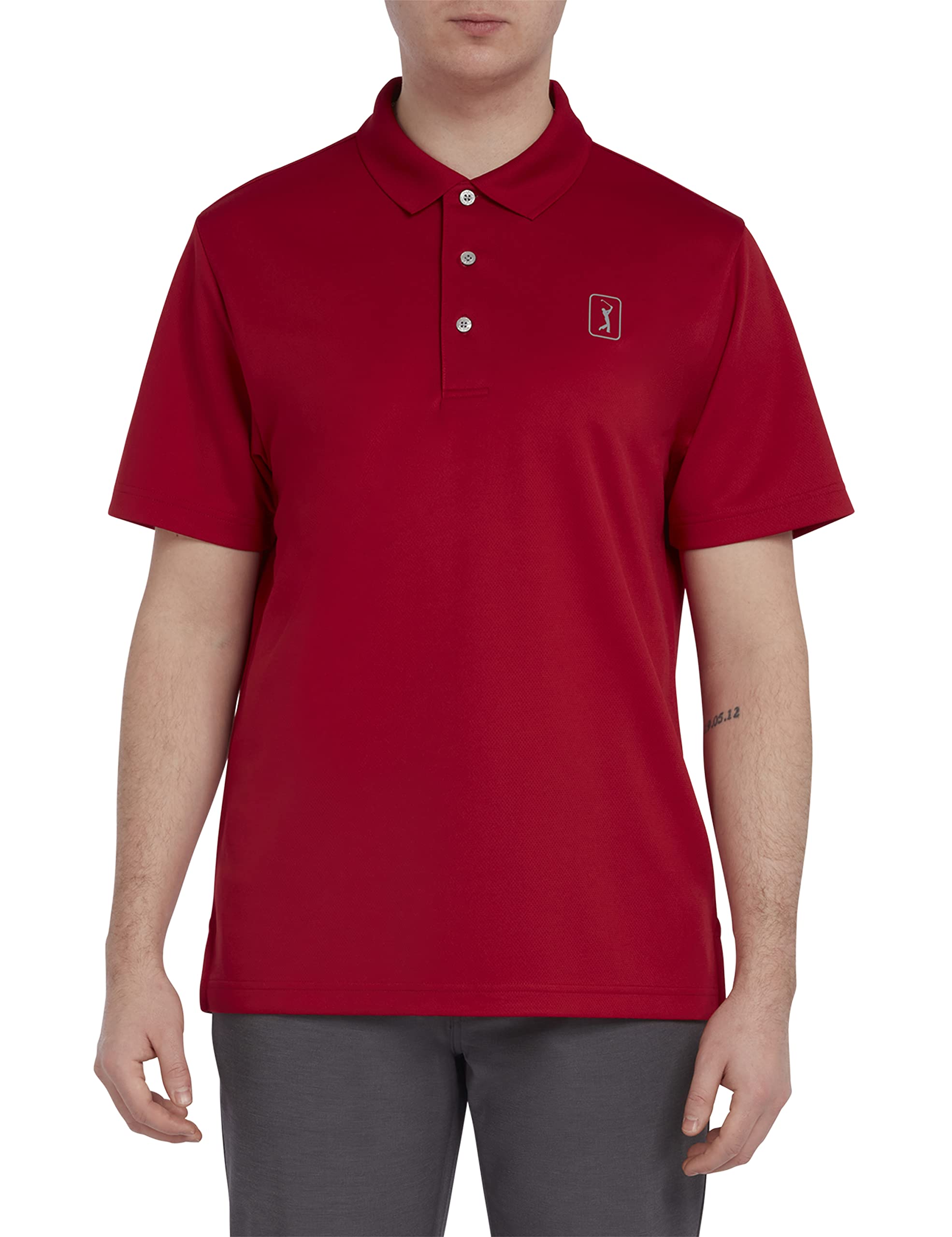 PGA Tour - Men's Golf Polo Shirt, Airflux Solid Mesh Polo, Breathable, Short Sleeve, Natural Stretch, Regular Fit