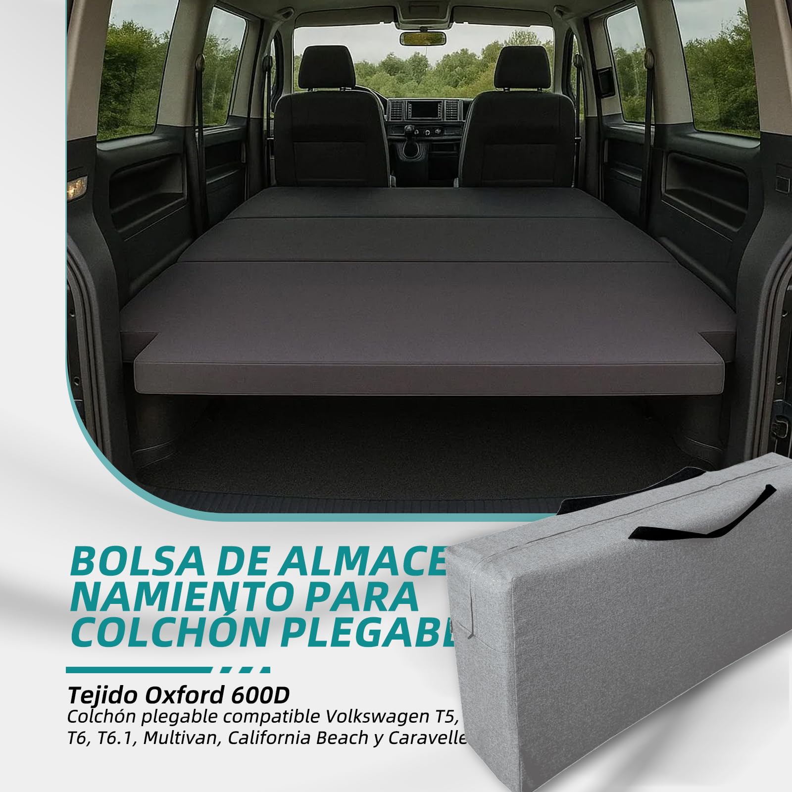 Funda de Almacenamiento para Colchón Plegable, Compatible con VW T5 T6 T6.1 Multivan California Beach Caravelle, Bolsa de Transporte para Colchón de Camping, Gris, 149 x 63 x 25 cm