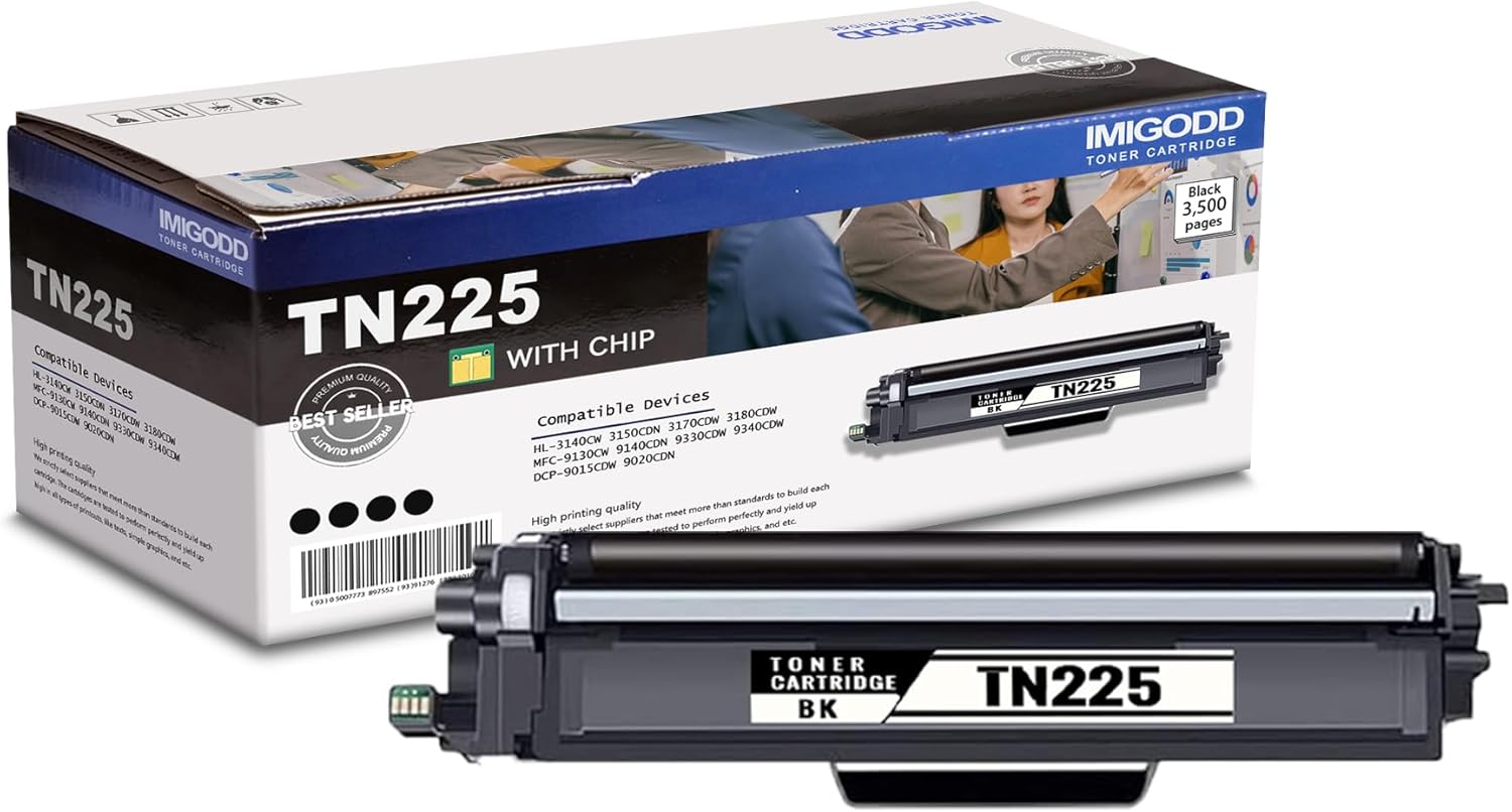 1 Pack TN225 Black Toner Cartridge (with chip) Ink High Yield 3,500 Pages Replacement for Brother HL-3140CW 3150CDN 3170CDW 3180CDW MFC-9130CW 9140CDN 9330CDW 9340CDW DCP-9015CDW 9020CDN 1BK