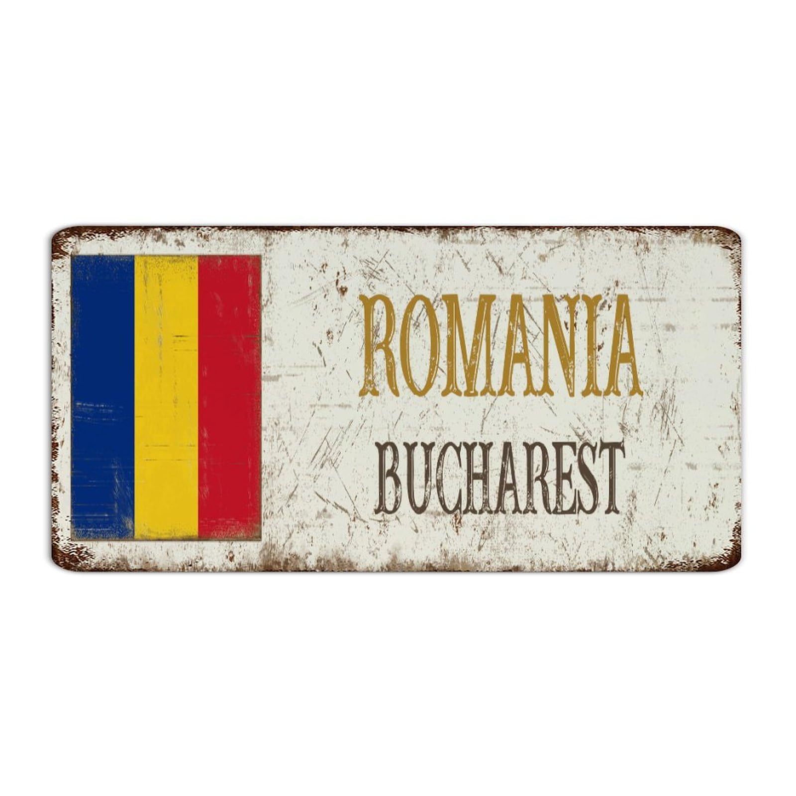 Romania-Bucharest Customized Metal Tin Sign Rustic Garage Signs National Country Souvenir Road Wall Decorations Metal Plaque for Office Home Business 6x12 Inch