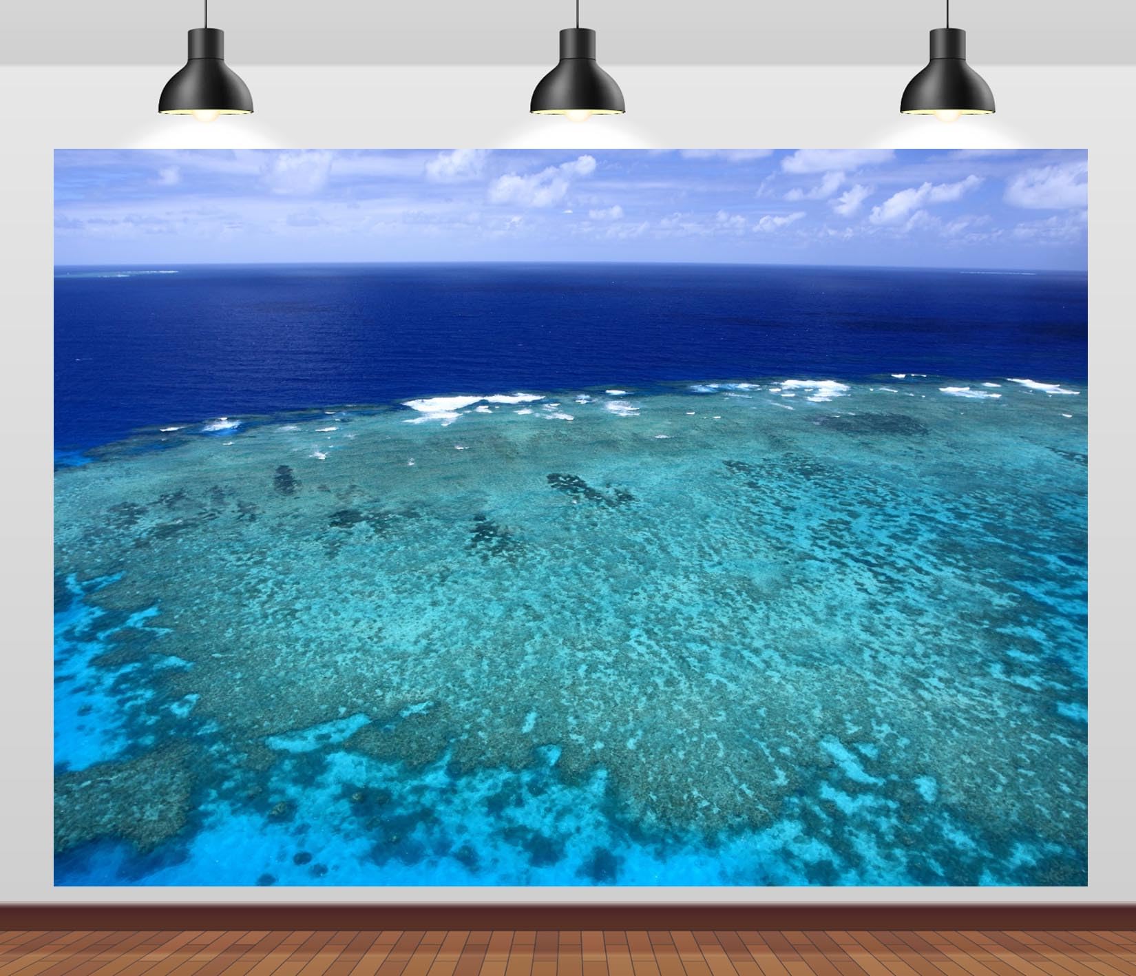 CORFOTO Great Barrier Reef Backdrop Fabric 12x8ft Blue Sky Sea Tropical Beach Ocean Blue Water Coral Reef Group Background for Australia Theme Party