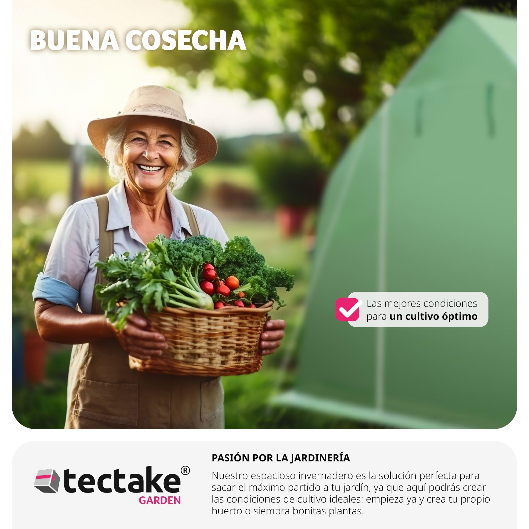 tectake® Invernadero Exterior de Policarbonato y Metal, Cubierta de PE contra UVA, Invernadero Terraza 143x143x195cm, Caseta Jardin Exterior, 8 Ventanas, Puerta Enrollable, Ideal Huerto y Jardín