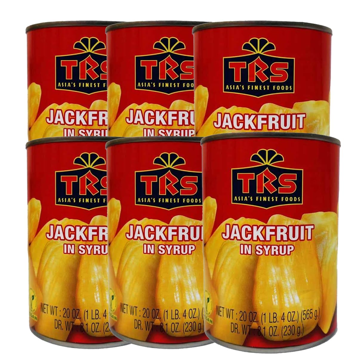 TRS Jackfruit in Syrup, Canned jackfruit, Ready to Eat, Jackfruit Chunks Used in both sweet and savory dishes, Indian Origin-565g (Pack of 6)