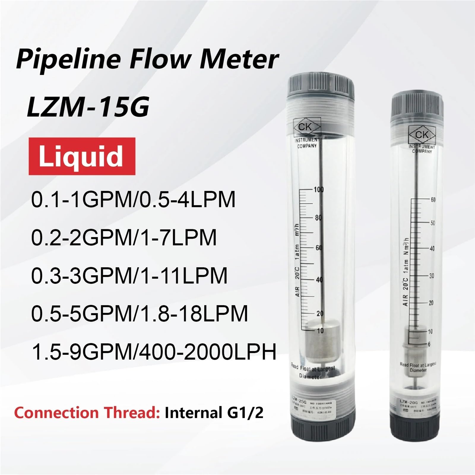 Medidor de flujo de tubería LZM-15G, rotámetro acrílico for agua líquida, flotador vertical, medidor de flujo mecánico industrial.(Contact us)