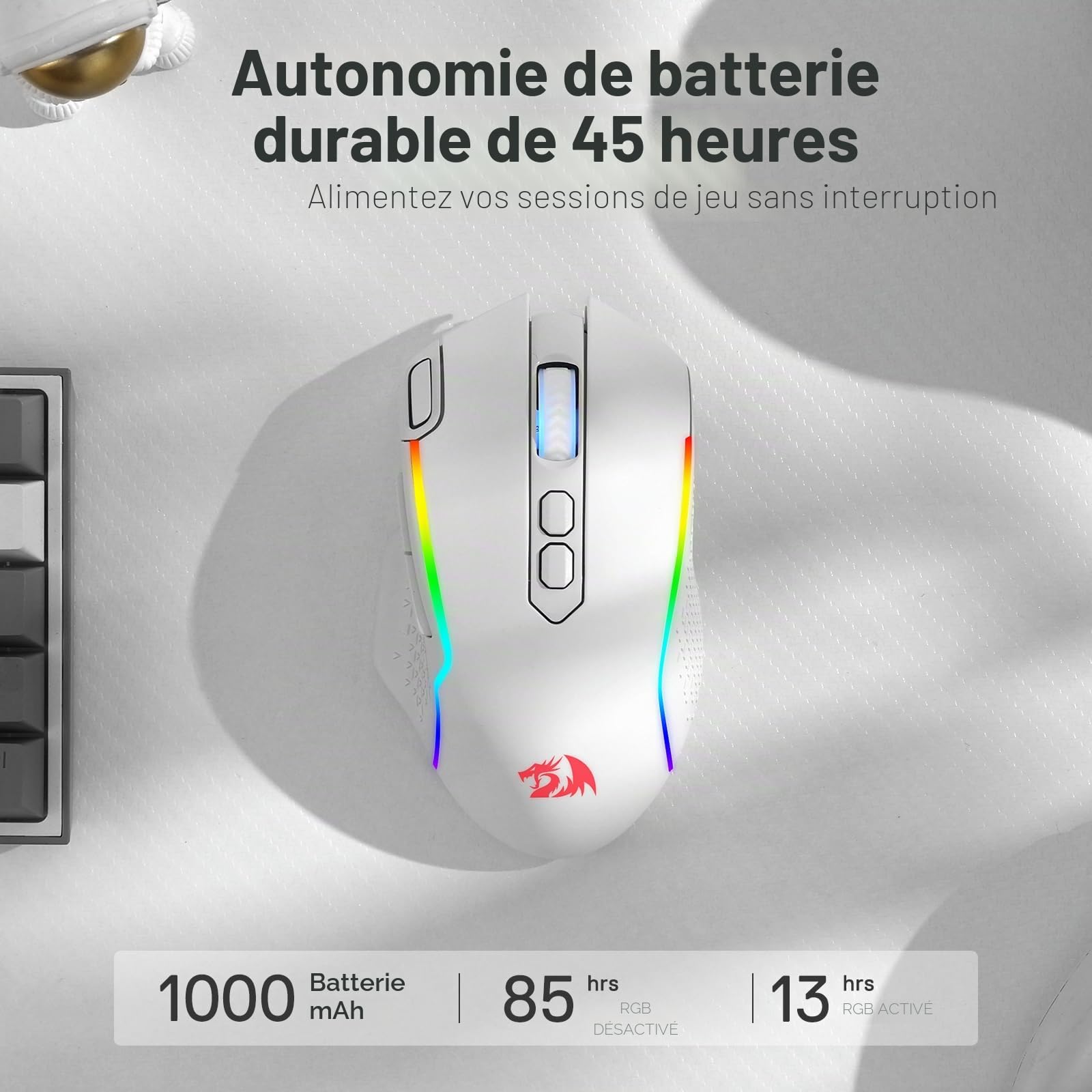 Redragon M810 Pro Souris sans Fil 10000 DPI Tir Rapide 8 Boutons
