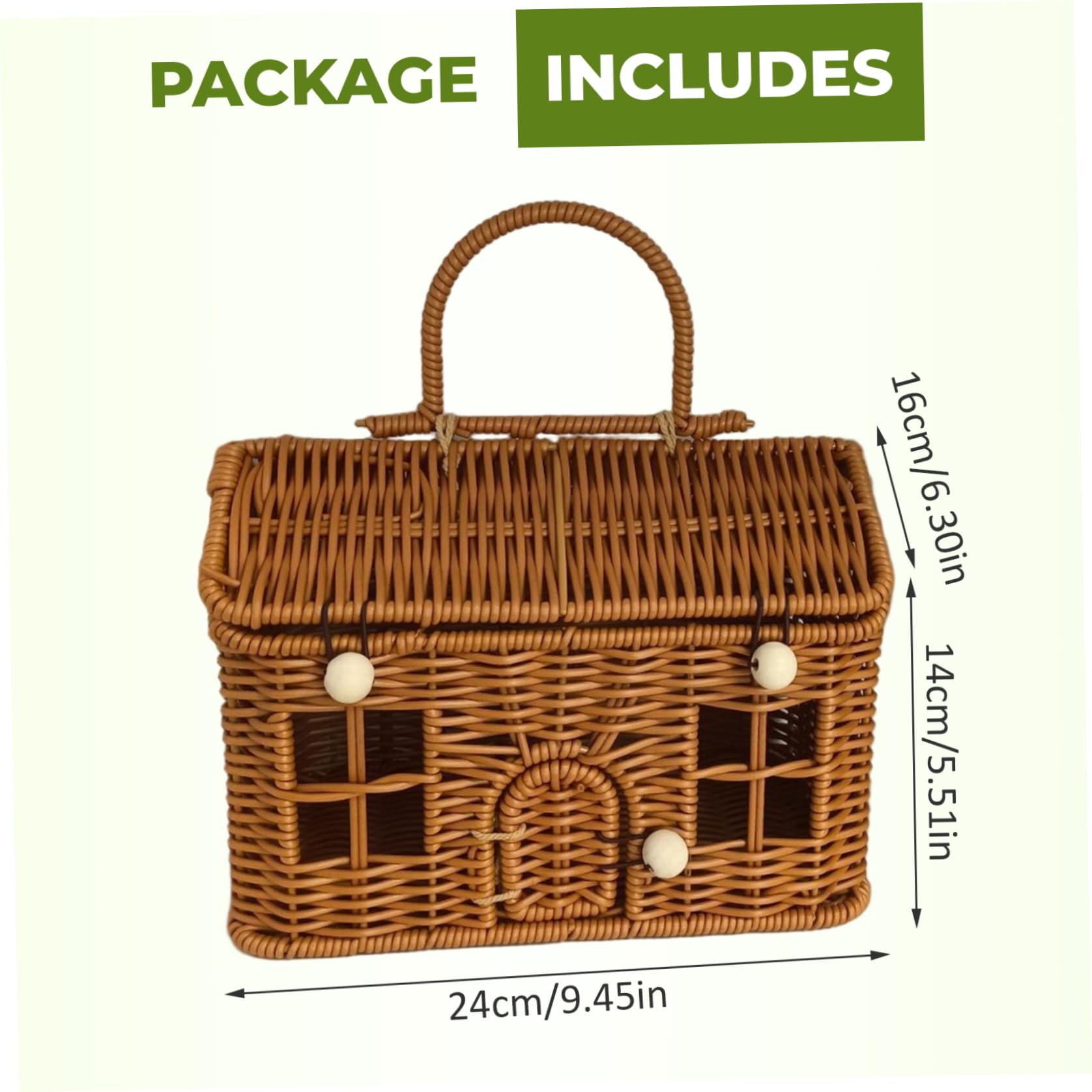 Panier de récolte de Jardin, Panier Pique-Nique en rotin PP en Forme Maison 9x6x5, 5 Pouces avec Couvercle et poignée, Valise en Osier à Fermeture à Bouton pour l'organisation, Le Rangement
