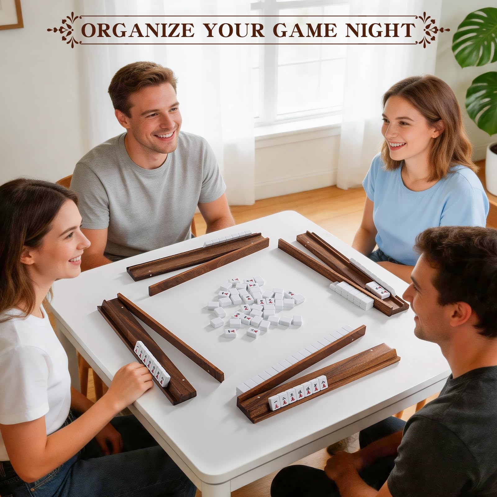 Rack Mahjong in noce con pulsanti magnetici, 44,5 cm