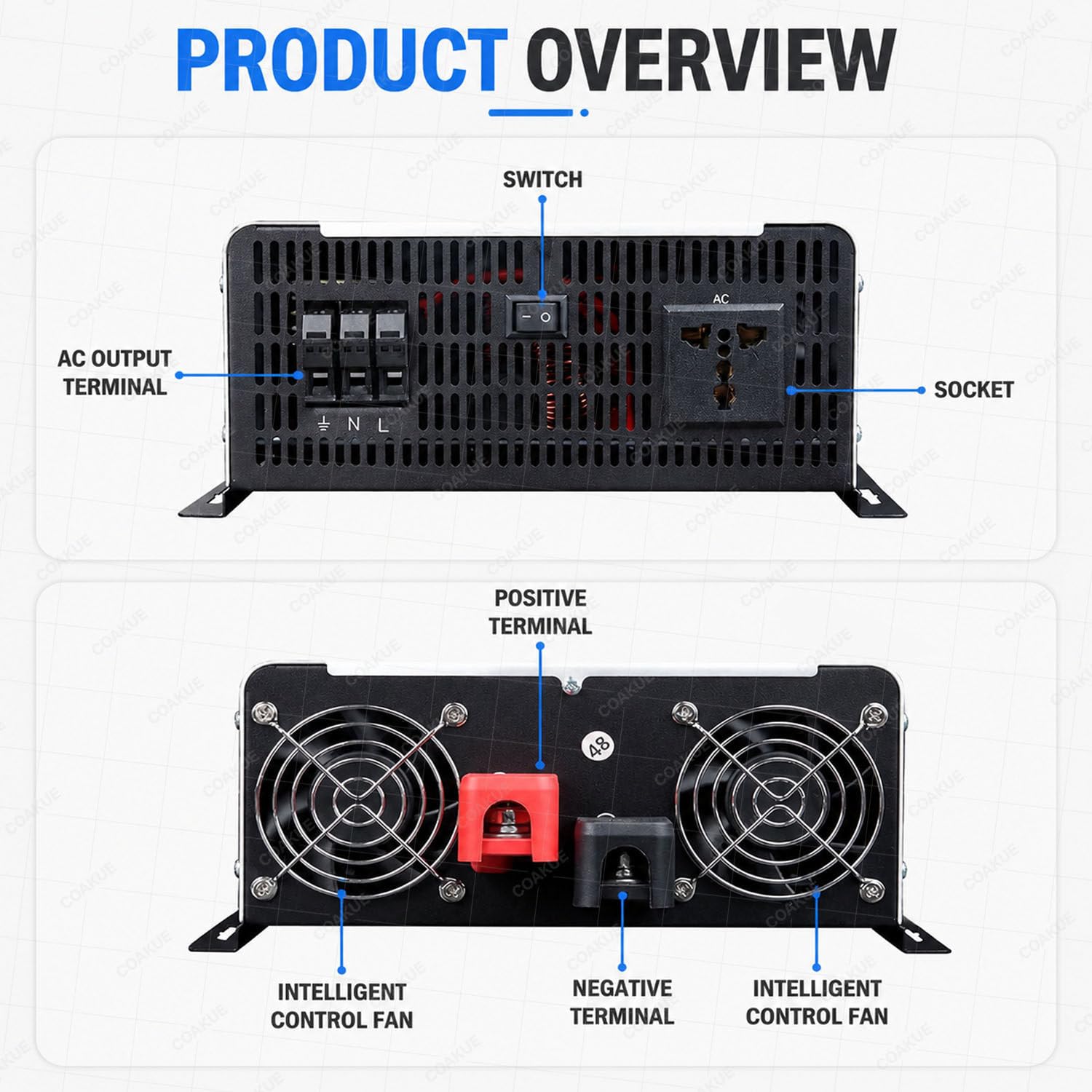 Inverter a Onda sinusoidale Pura, Ibrido Solare da 12V-96V DC a 110/220V AC 72Vto110V-2500W | Uscita split-phase per sistemi di accumulo energetico domestico, collegabile in parallelo, ideale per camper