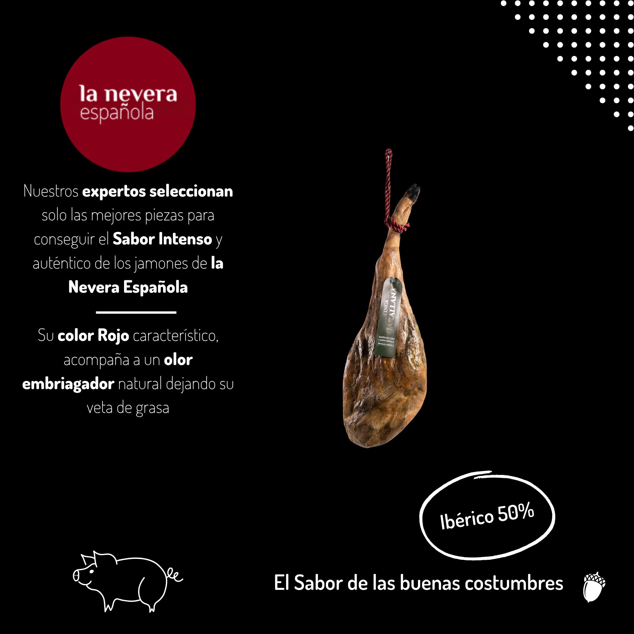 Finca Jarallana - Jamón de Cebo Campo 50% Ibérico - Pieza de 9 kg con Secado Natural y Curación +36 meses - Cerdos de Raza Ibérica