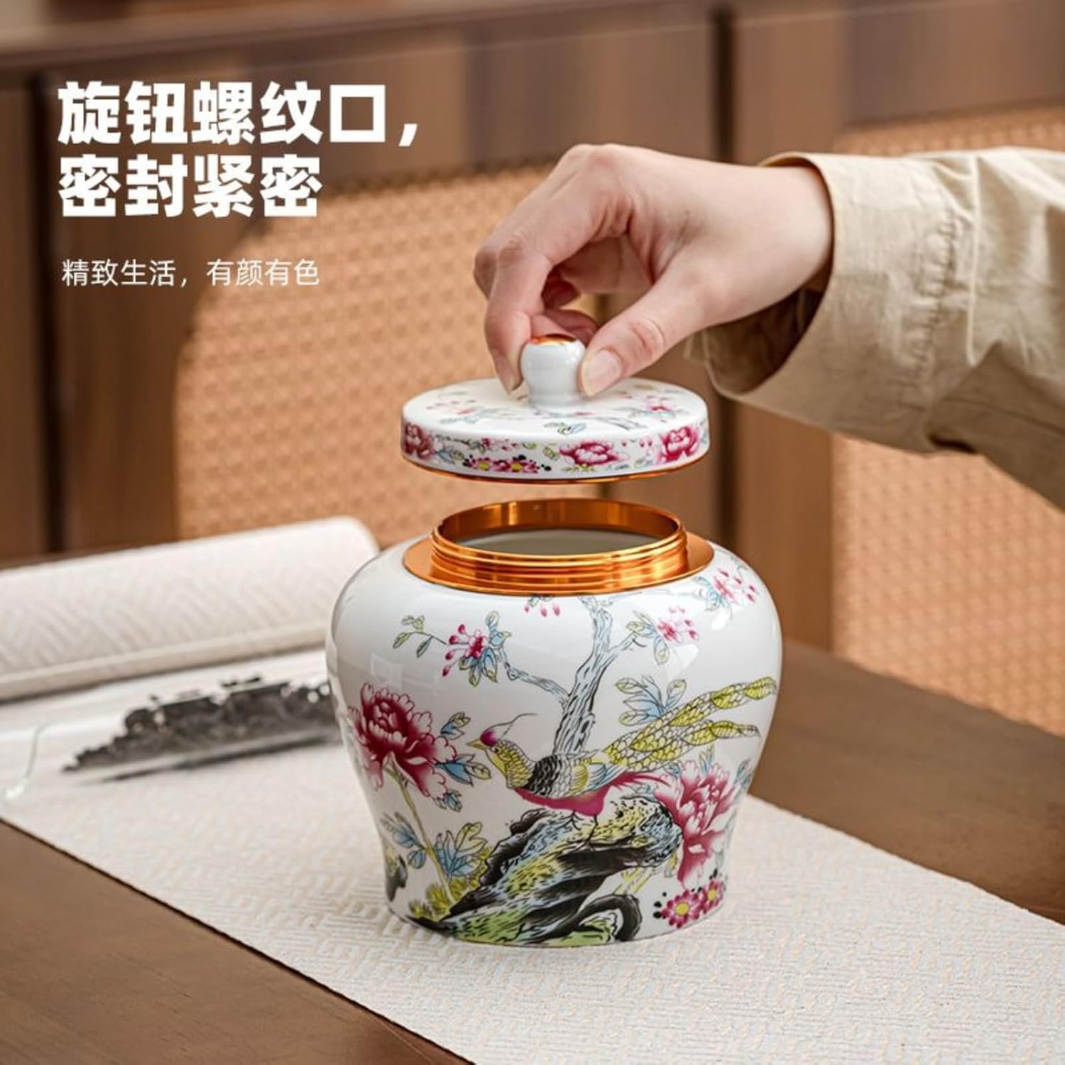 Ceramics Tea Caddy, 950ml 32.3oz, Sealed Storage Tank Chinese Kung Fu Tea Set Accessories
