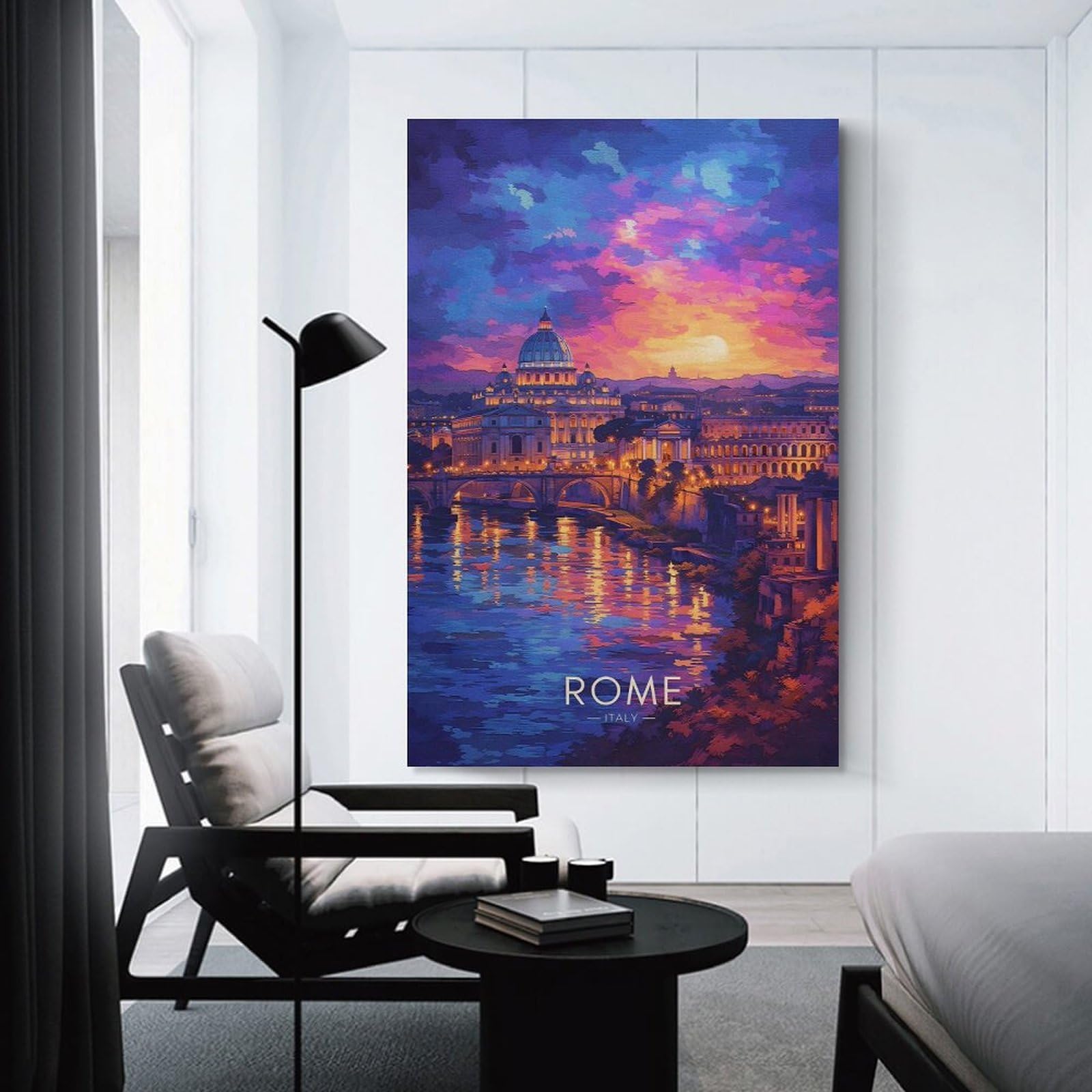 Junmoney Unframe-Style-18-1 Rome Cityscape At Sunset Canvas Wall Decor, 24X36inch(60X90cm), For Wall Displays, Bedrooms Or Room Updates, Wall Decor Suited To Curated Displays