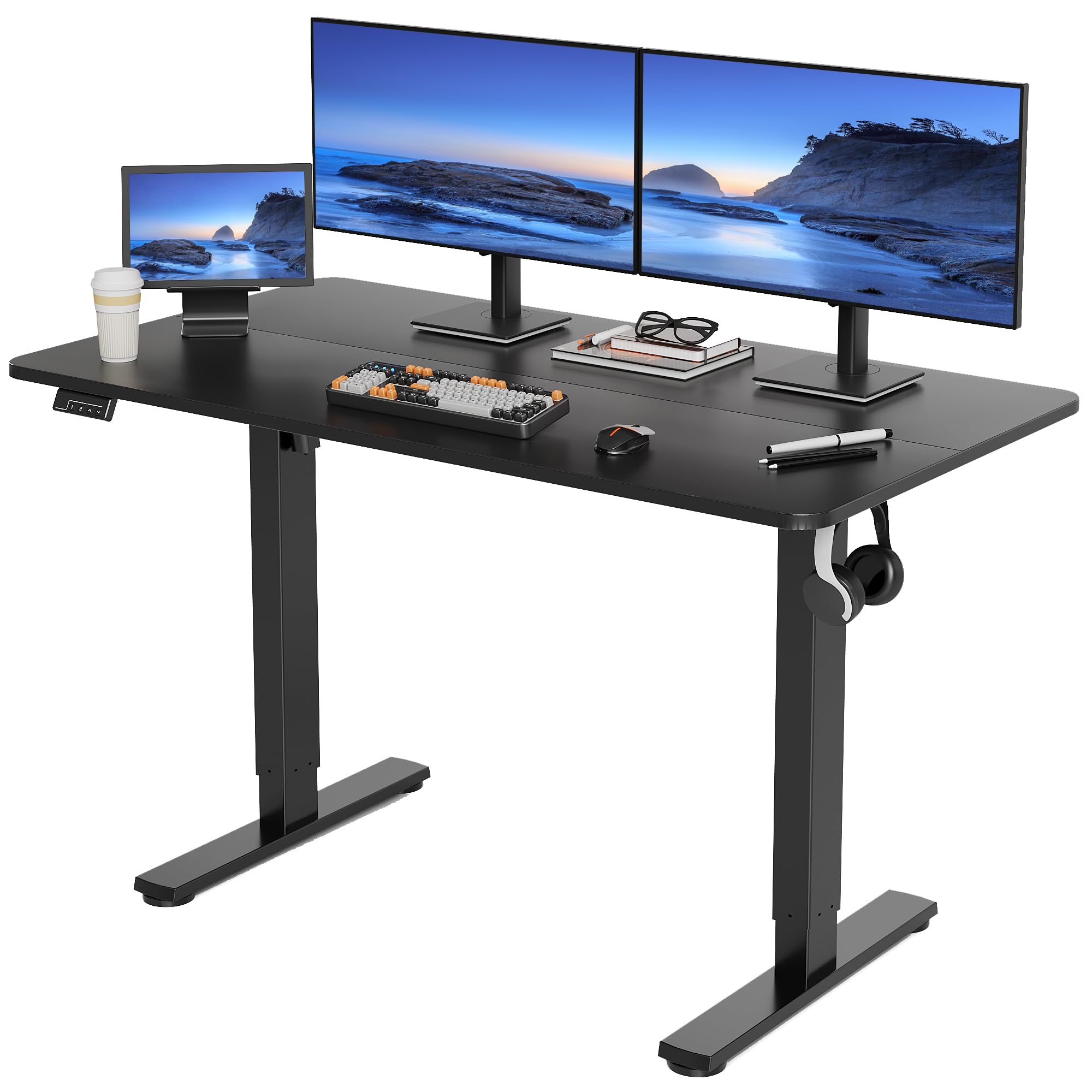 LongKe Electric Standing Desk Adjustable Height, 48x24 Inches Sit Stand up Desktop for Home Office, Ergonomic Rising Computer Table with Memory Preset